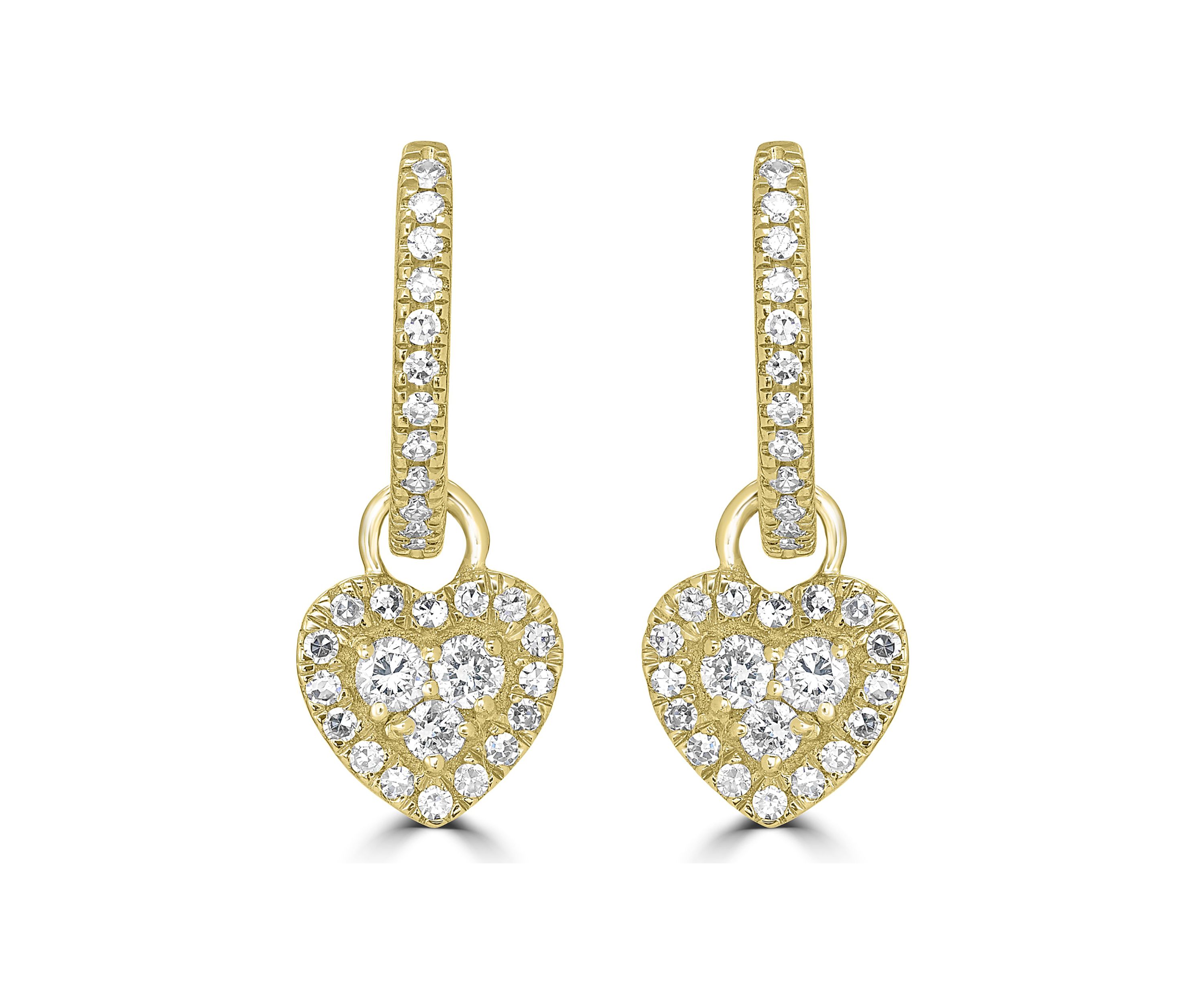 3/8 ct. t.w. Diamond Heart Charm Hoop Earrings in 14K Yellow Gold