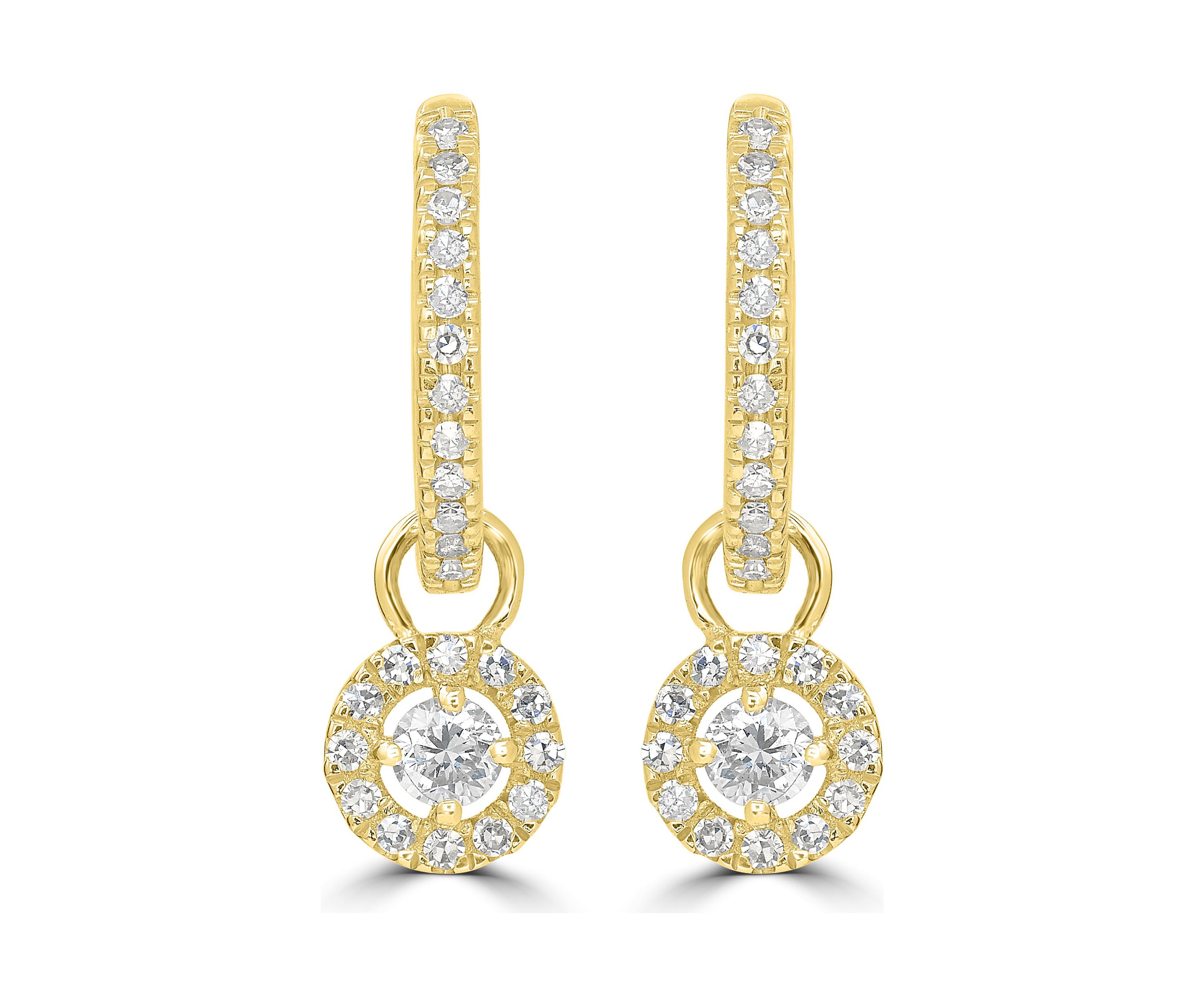 1/3 ct. t.w. Diamond Round Charm Hoop Earrings in 14K Yellow Gold