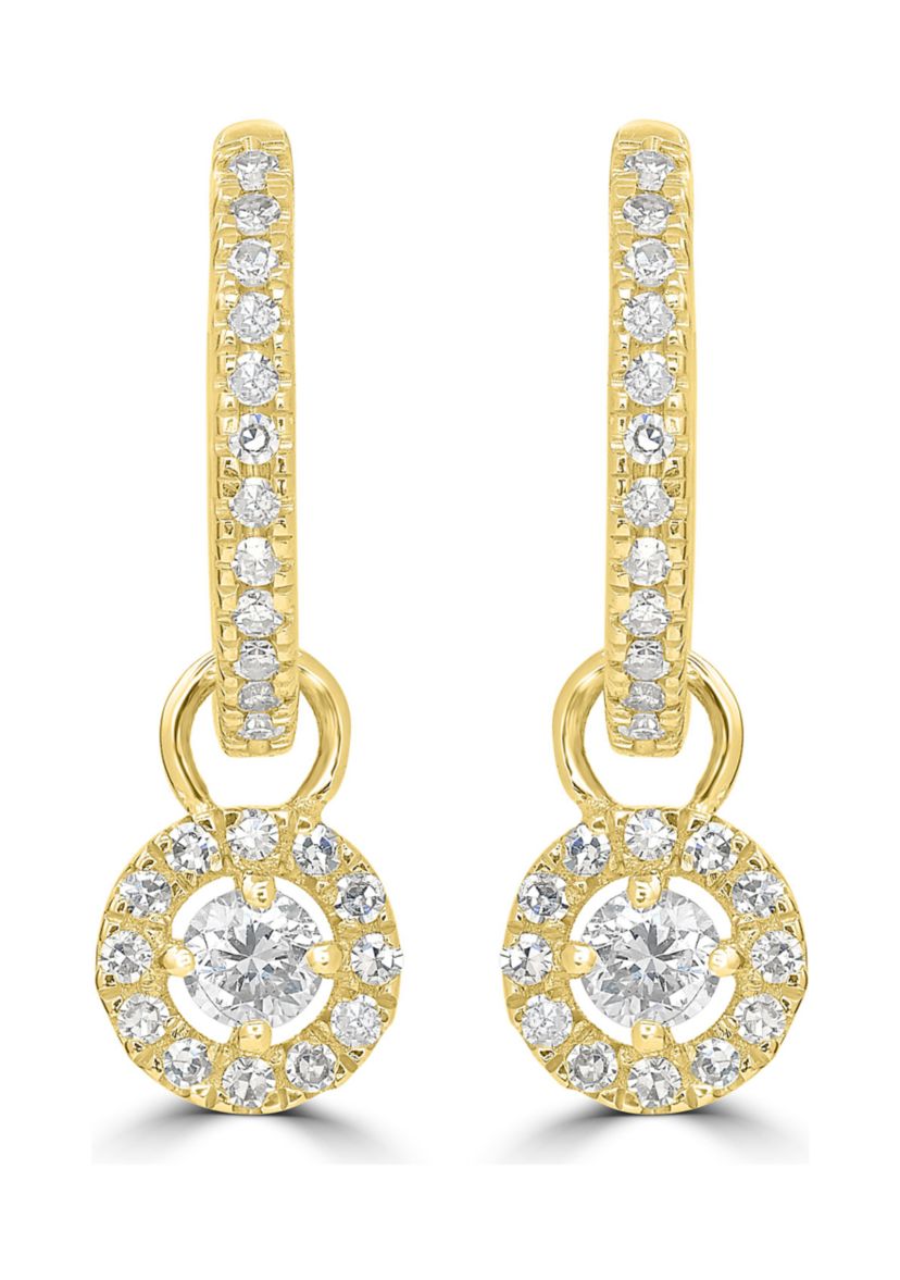 1/3 ct. t.w. Diamond Round Charm Hoop Earrings in 14K Yellow Gold