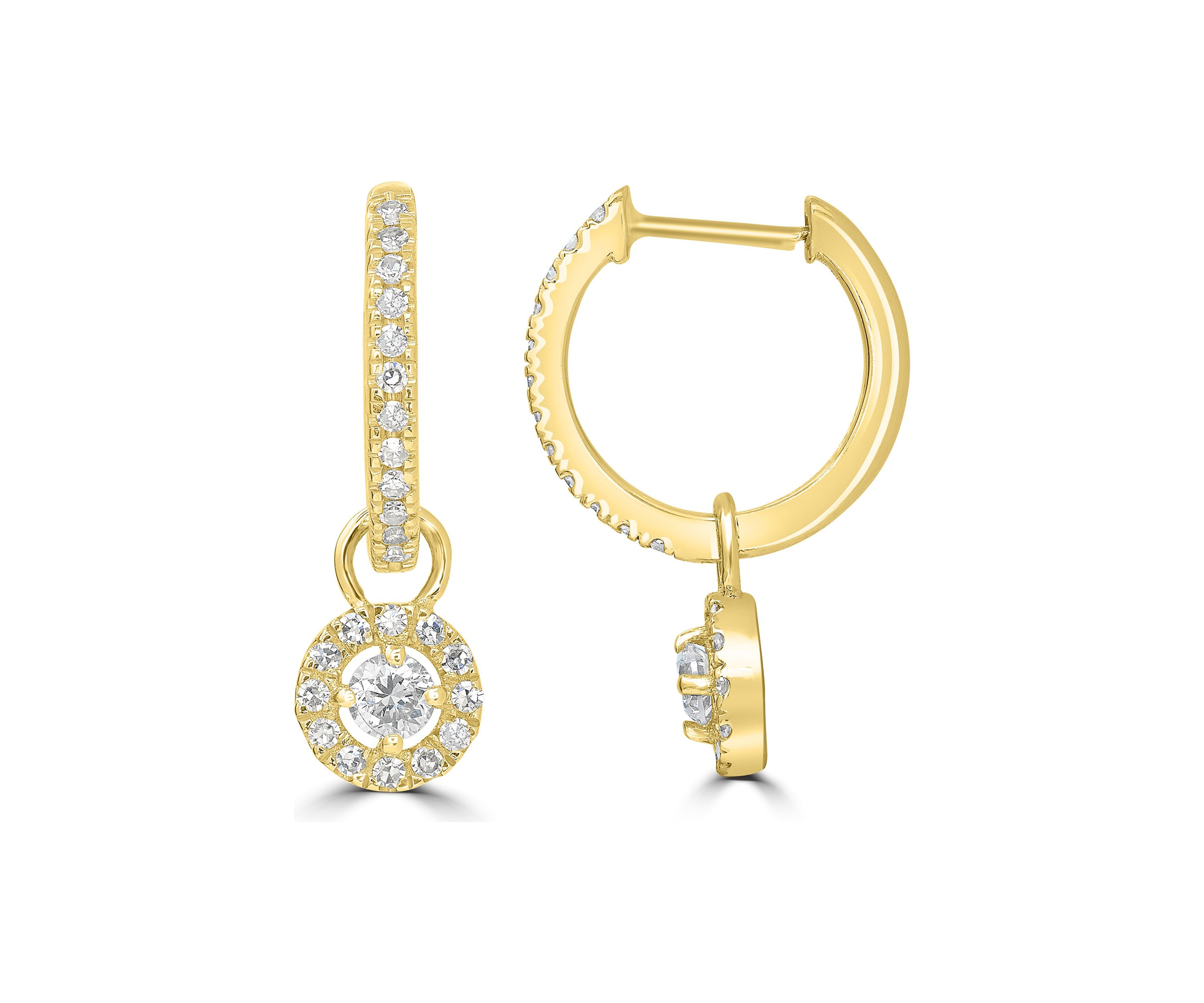 1/3 ct. t.w. Diamond Round Charm Hoop Earrings in 14K Yellow Gold