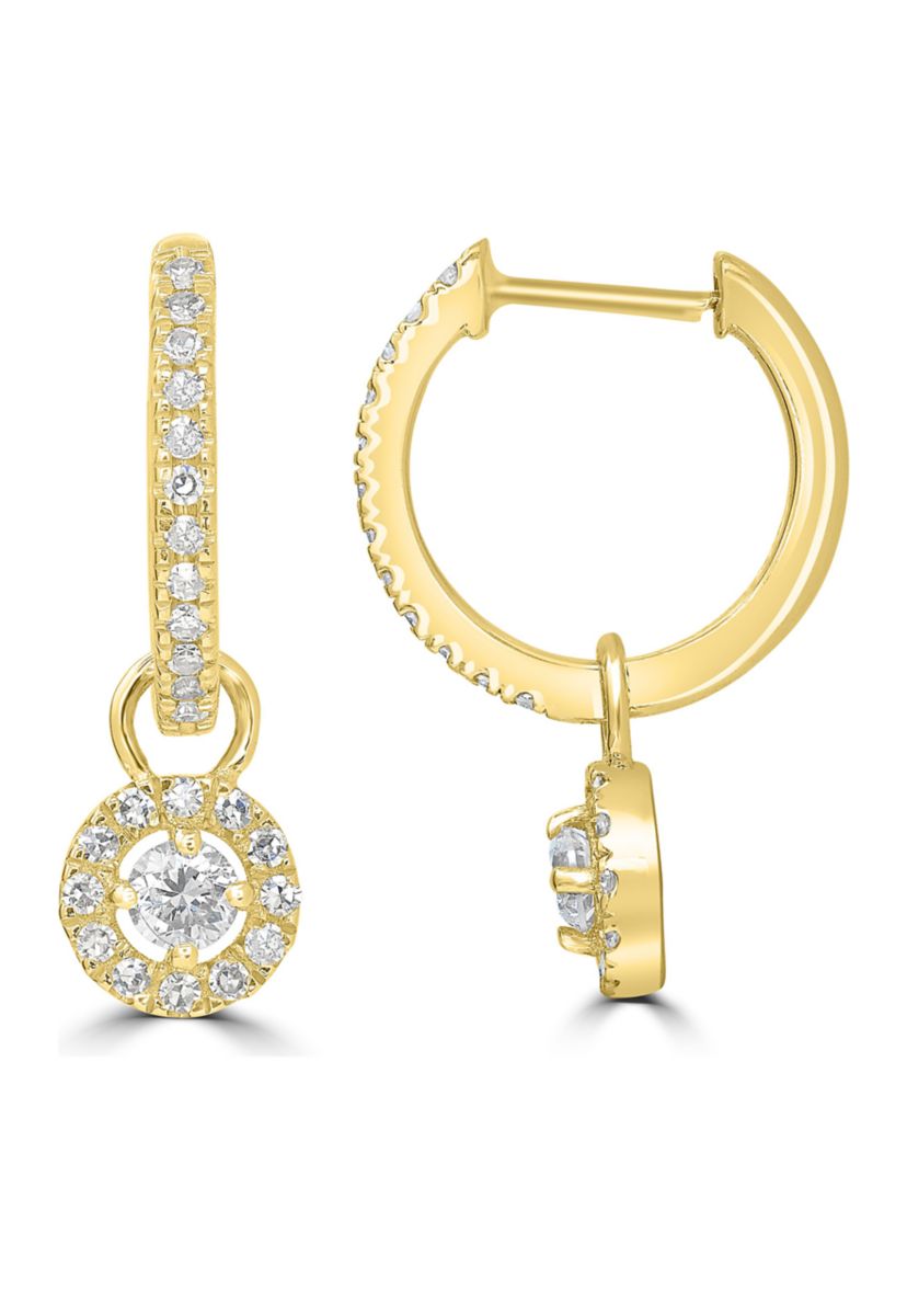 1/3 ct. t.w. Diamond Round Charm Hoop Earrings in 14K Yellow Gold