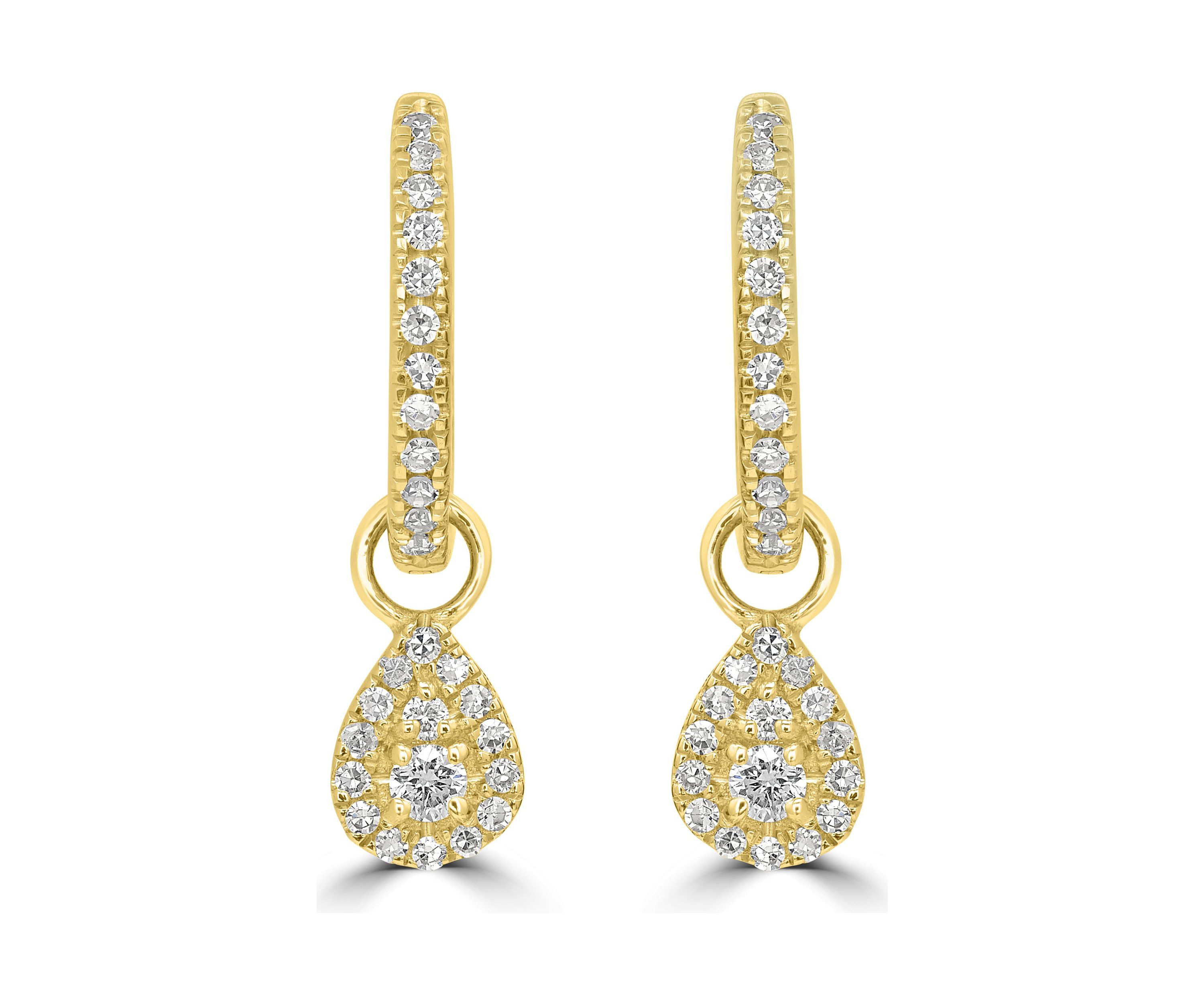 1/4 ct. t.w. Diamond Teardrop Charm Hoop Earrings in 14K Yellow Gold