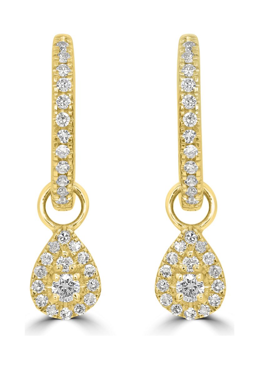 1/4 ct. t.w. Diamond Teardrop Charm Hoop Earrings in 14K Yellow Gold