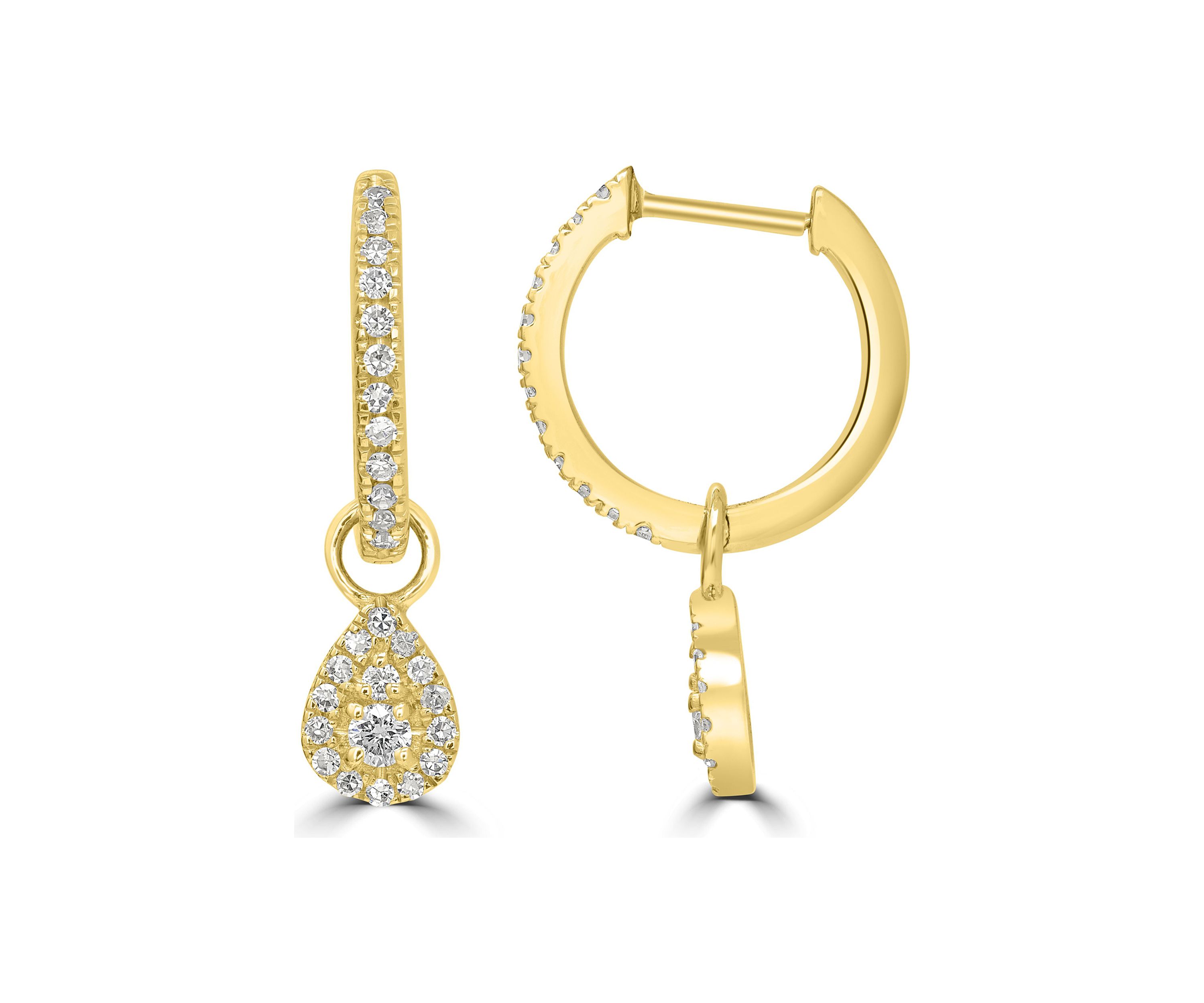 1/4 ct. t.w. Diamond Teardrop Charm Hoop Earrings in 14K Yellow Gold