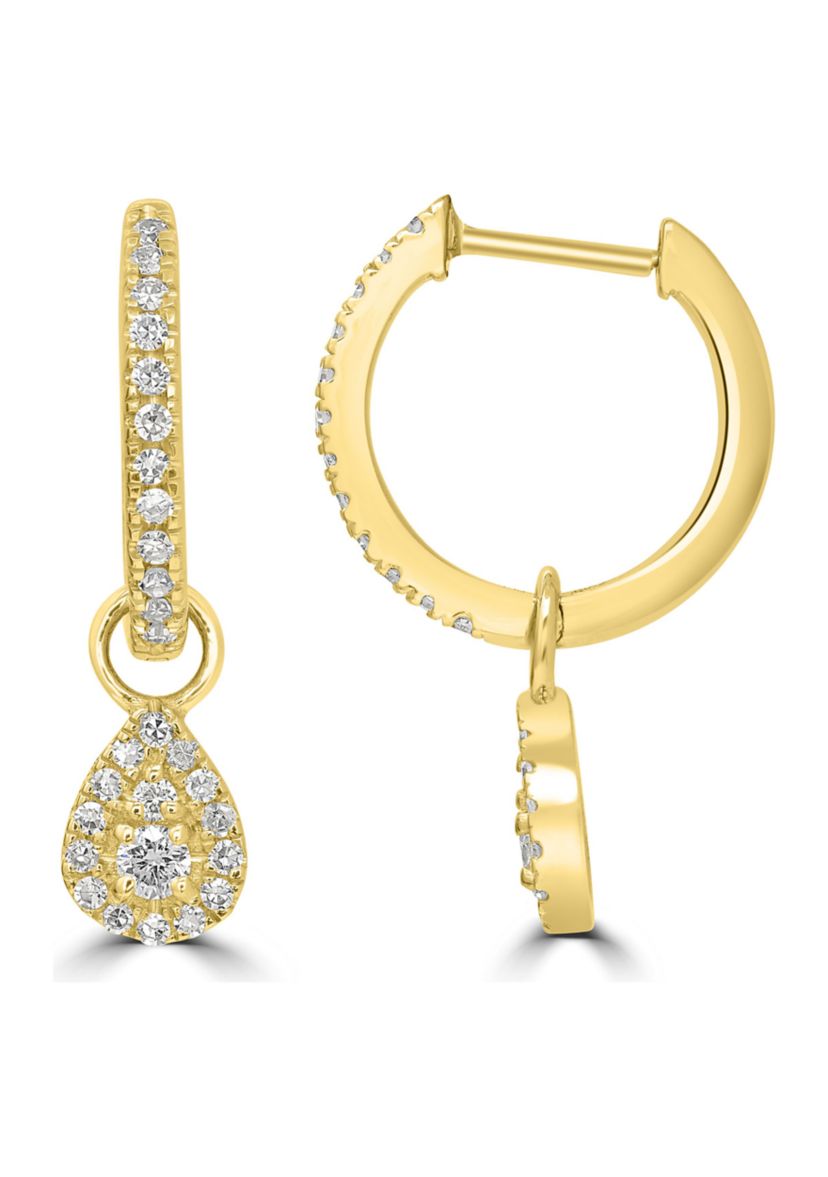 1/4 ct. t.w. Diamond Teardrop Charm Hoop Earrings in 14K Yellow Gold
