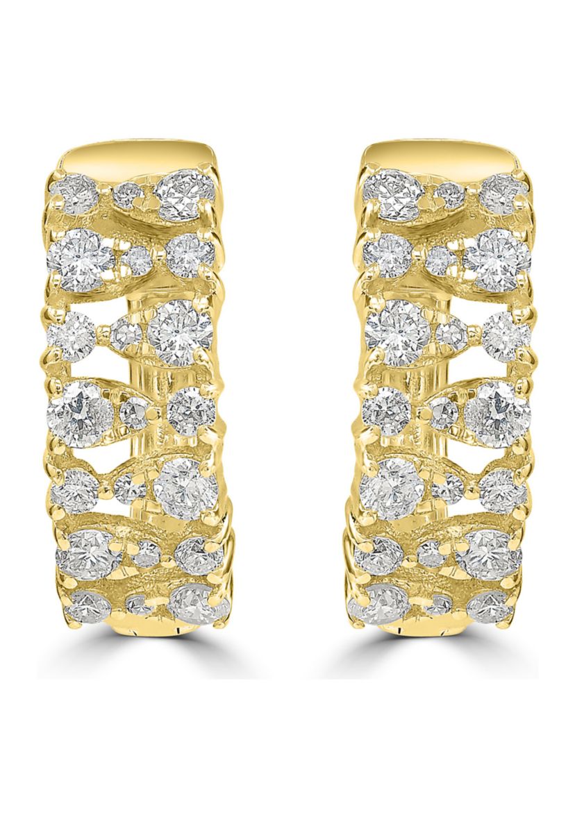 1/2 ct. t.w. Diamond Hoop Earrings in 14K Yellow Gold