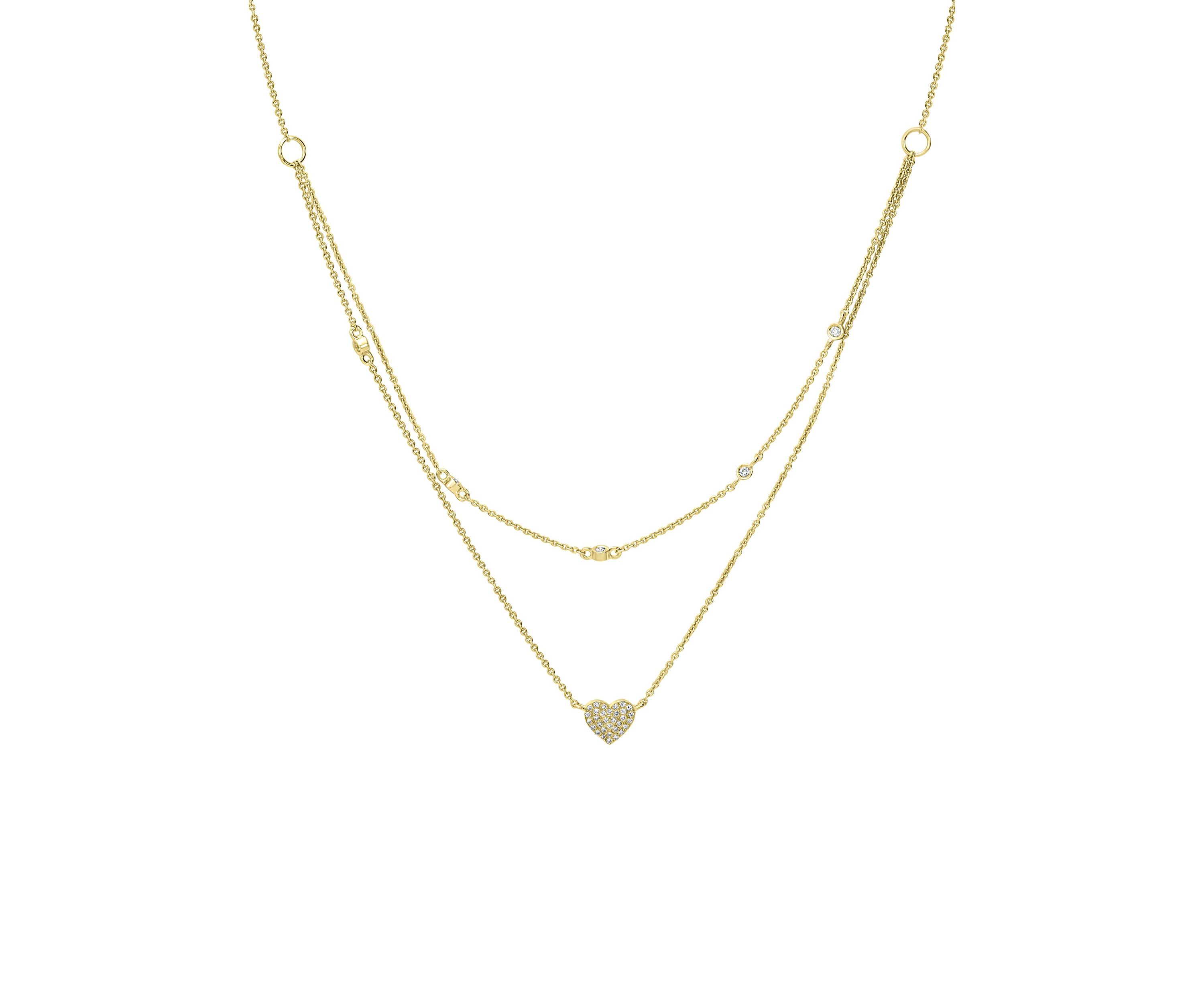 1/8 ct. t.w. Diamond Layered Heart Necklace in 14K Yellow Gold