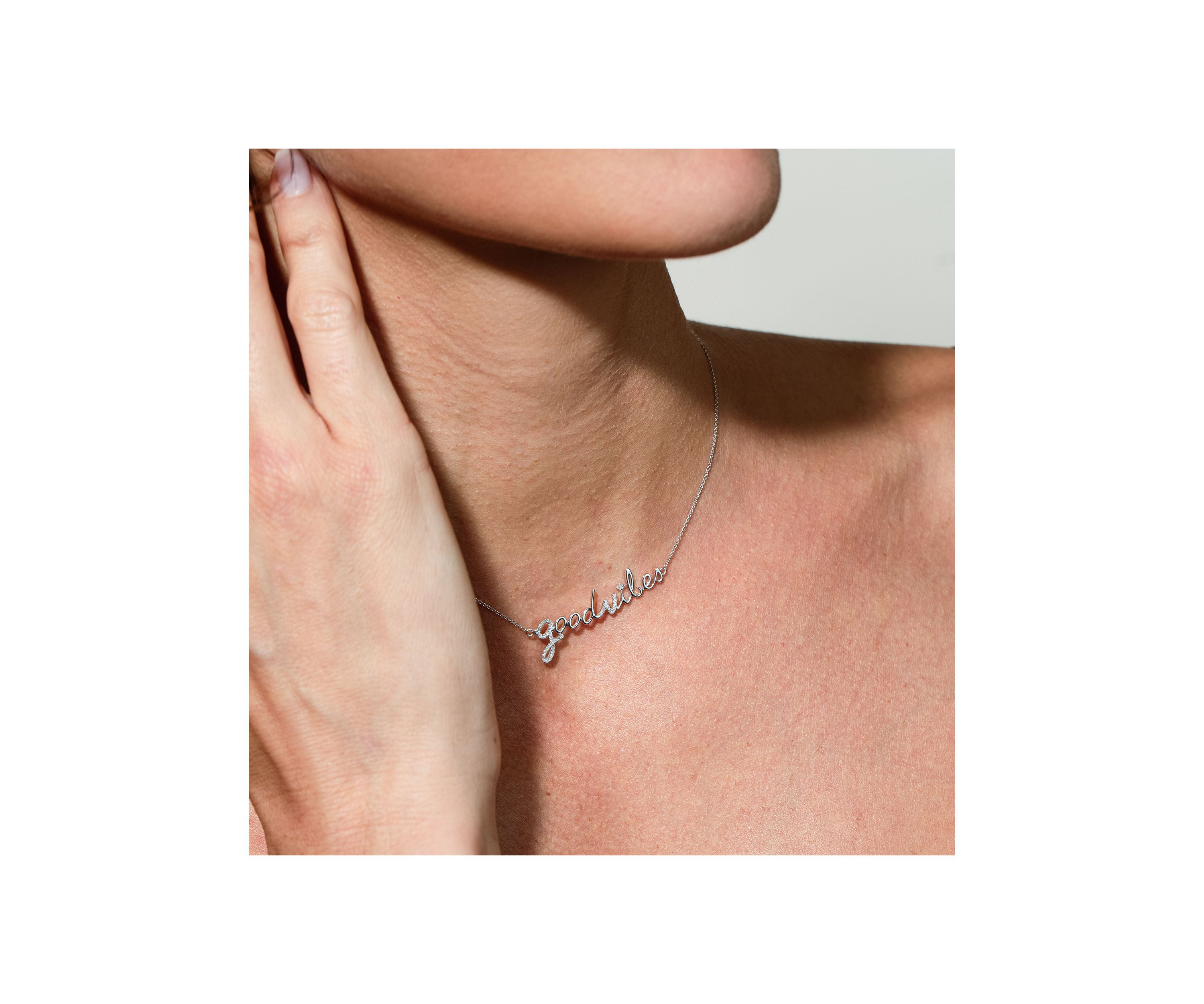 1/10 ct. t.w Diamond "Good Vibes" Necklace in 14K White Gold