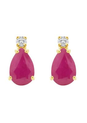 14K Gold 7x5 Pear Shape Ruby Diamond Accent Earrings