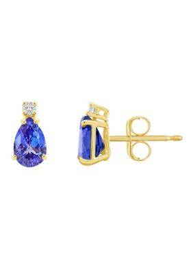 14K Gold 6x4 Pear Shape Tanzanite Diamond Accent Earrings