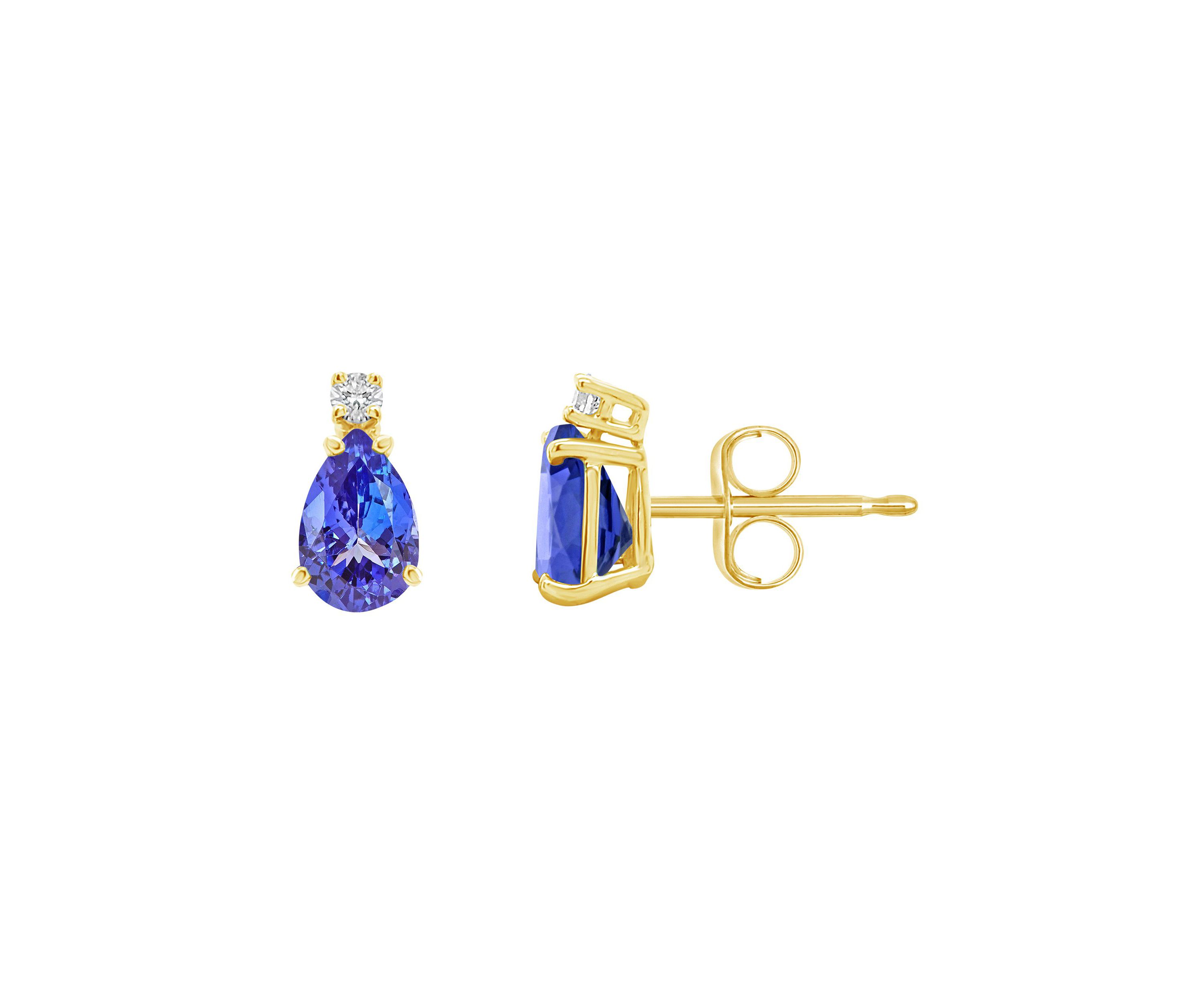 14K Gold 6x4 Pear Shape Tanzanite Diamond Accent Earrings