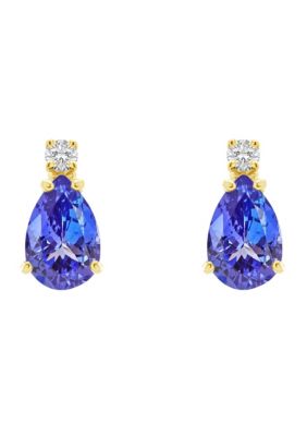 14K Gold 6x4 Pear Shape Tanzanite Diamond Accent Earrings