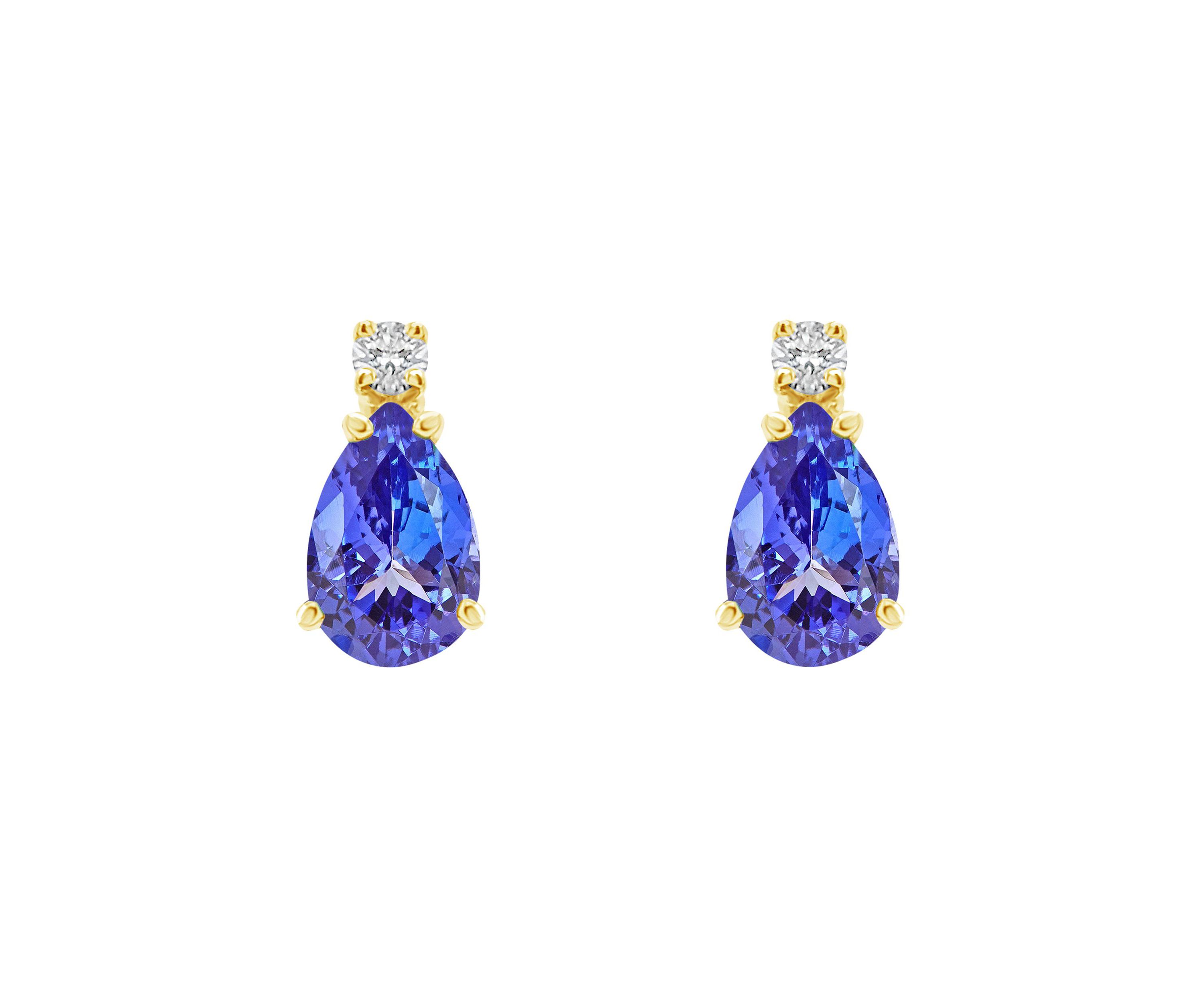 14K Gold 6x4 Pear Shape Tanzanite Diamond Accent Earrings