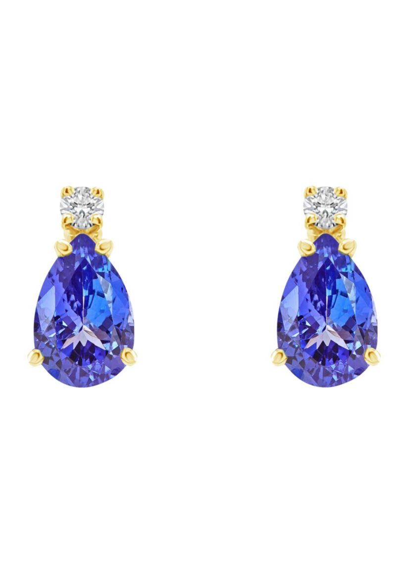 14K Gold 6x4 Pear Shape Tanzanite Diamond Accent Earrings