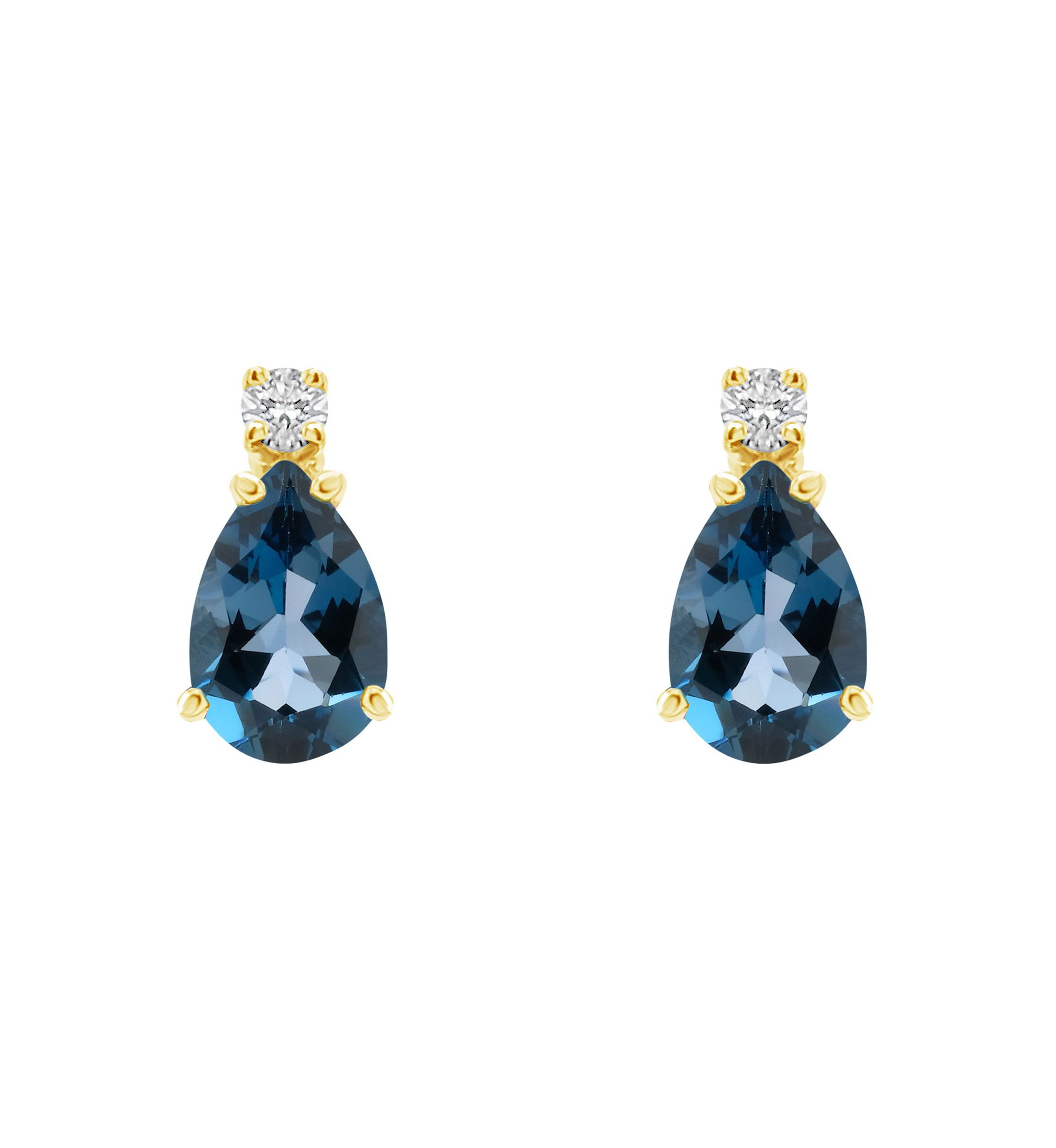 14K Gold 6x4 Pear Shape London Blue Topaz Diamond Accent Earrings