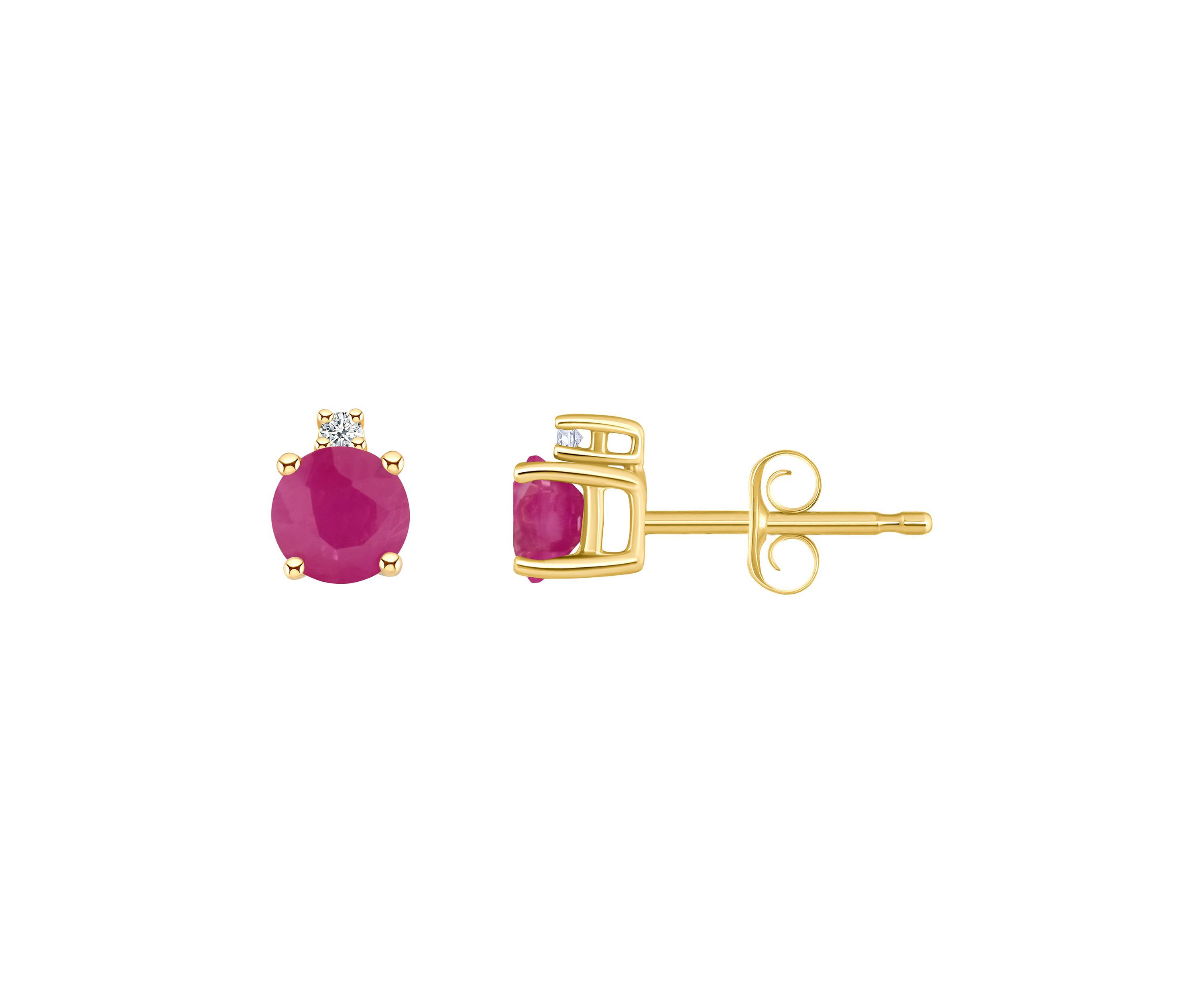 14K Gold 4mm Round Ruby Diamond Accent Earrings