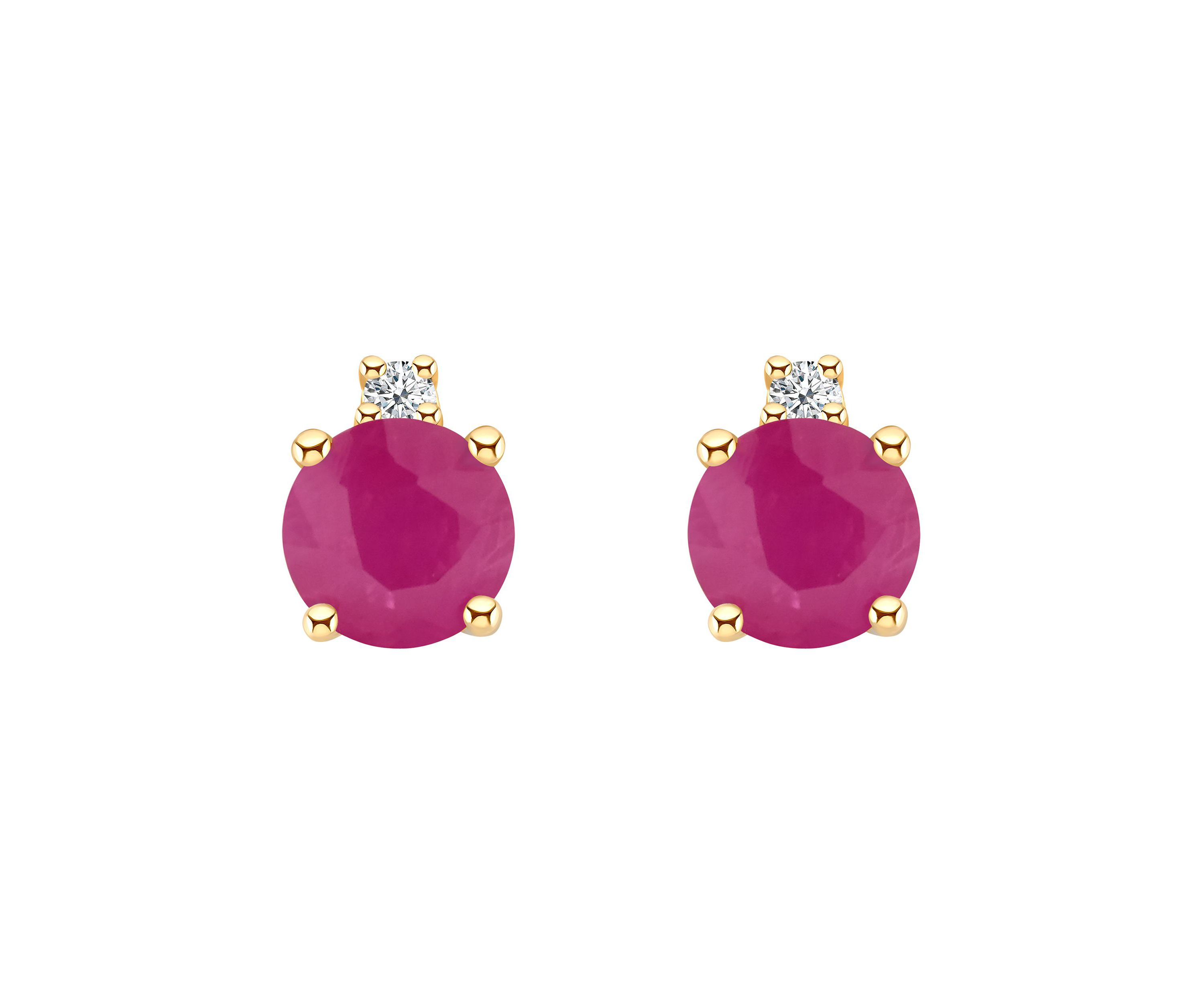 14K Gold 4mm Round Ruby Diamond Accent Earrings