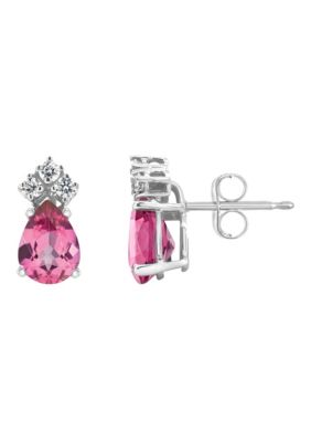 Belk & Co 14K Gold 7x5 Pear Shape Pink Topaz 1/8 Cttw Diamond Earrings -  540047911744113