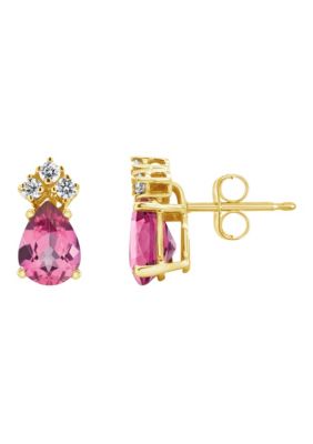 Belk & Co 14K Gold 7x5 Pear Shape Pink Topaz 1/8 Cttw Diamond Earrings -  0888836244214