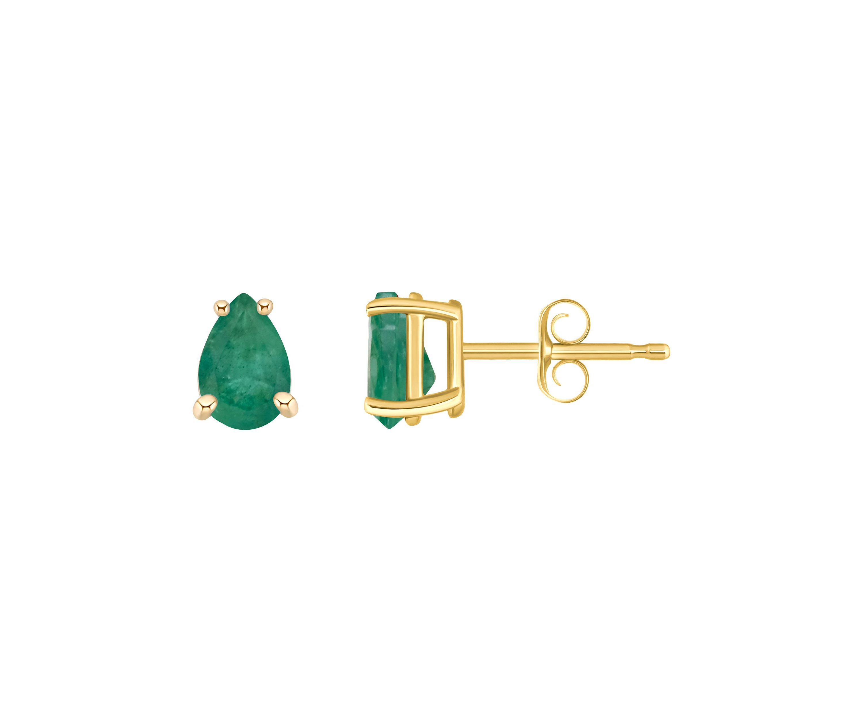 14K Gold 6x4 Pear Shape Emerald Earrings
