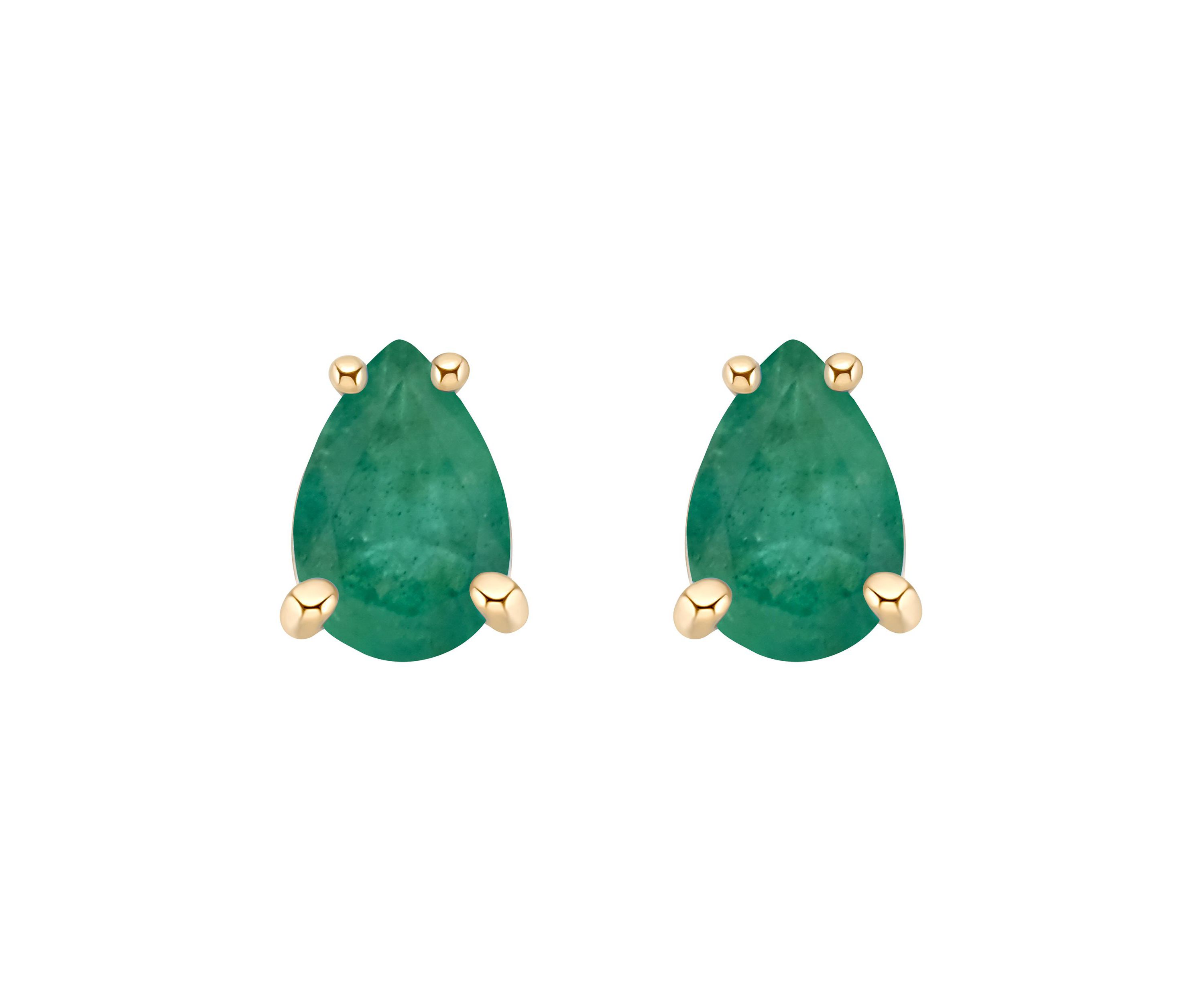 14K Gold 6x4 Pear Shape Emerald Earrings