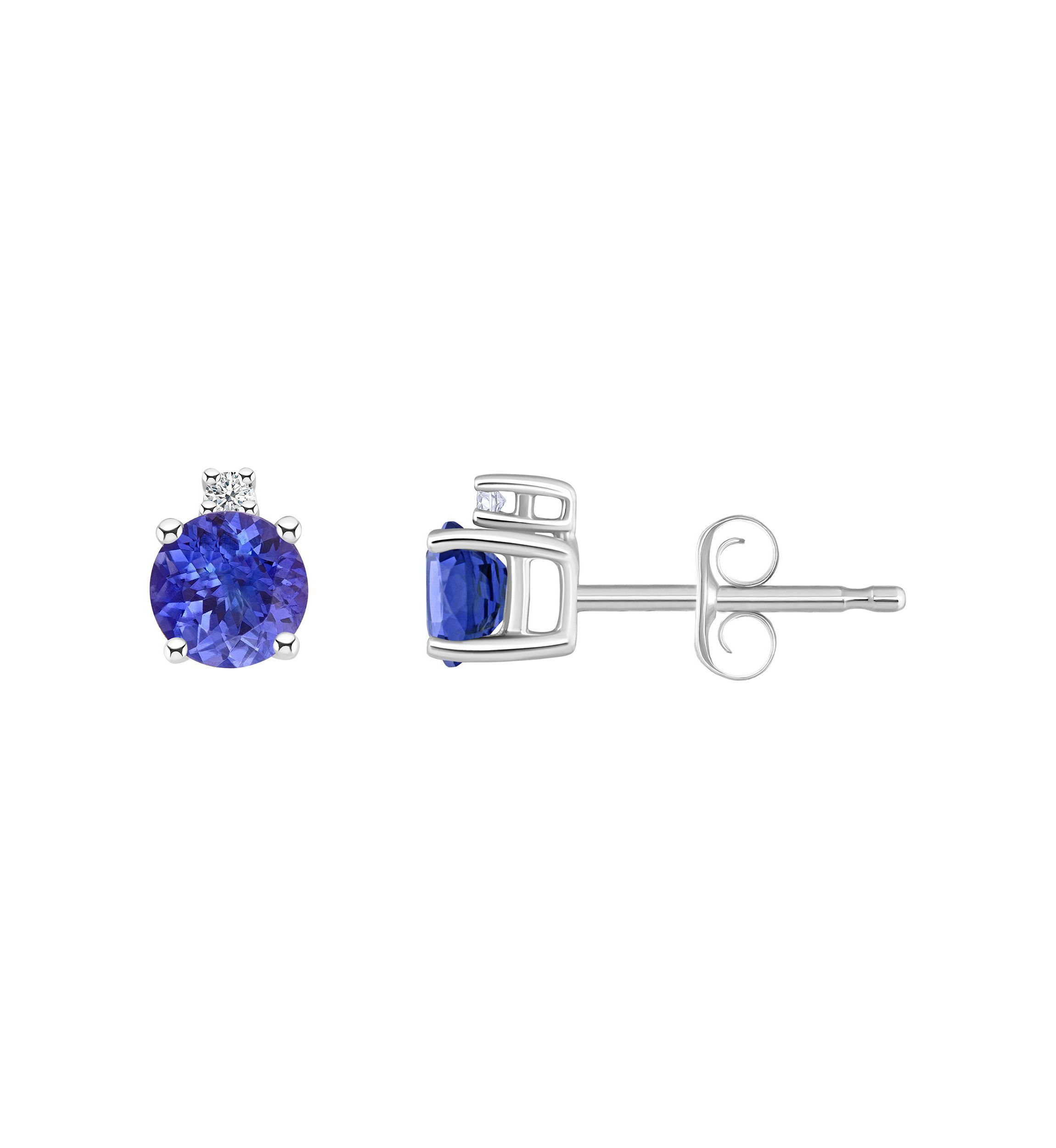 14K Gold 4mm Round Tanzanite Diamond Accent Earrings