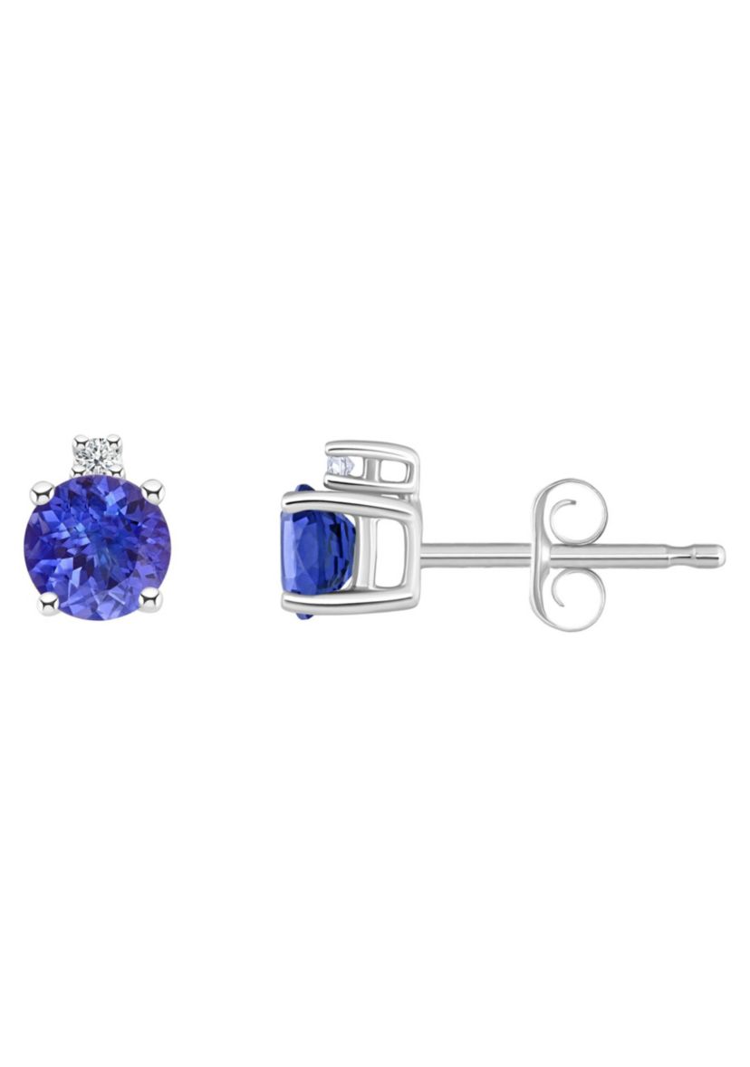 14K Gold 4mm Round Tanzanite Diamond Accent Earrings