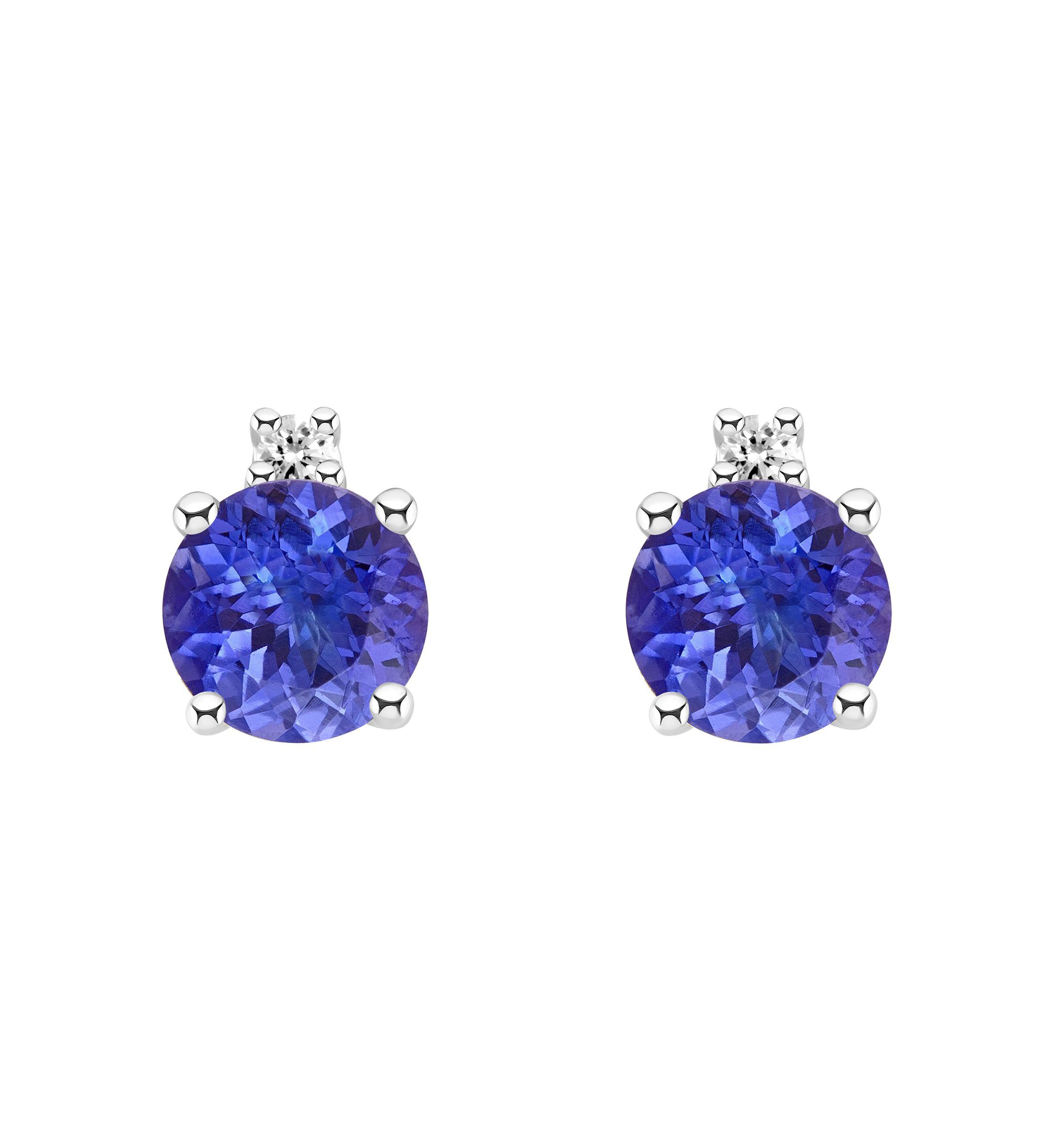 14K Gold 4mm Round Tanzanite Diamond Accent Earrings