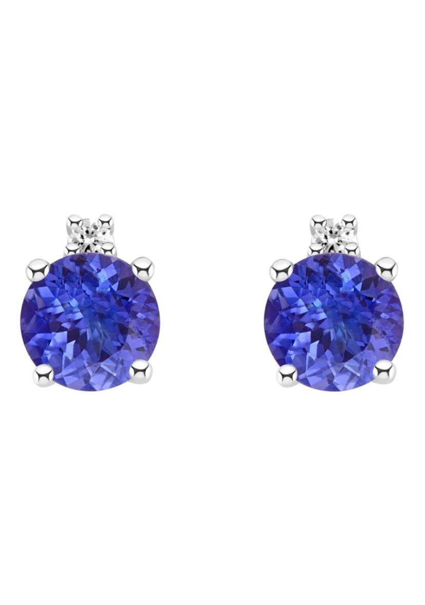 14K Gold 4mm Round Tanzanite Diamond Accent Earrings