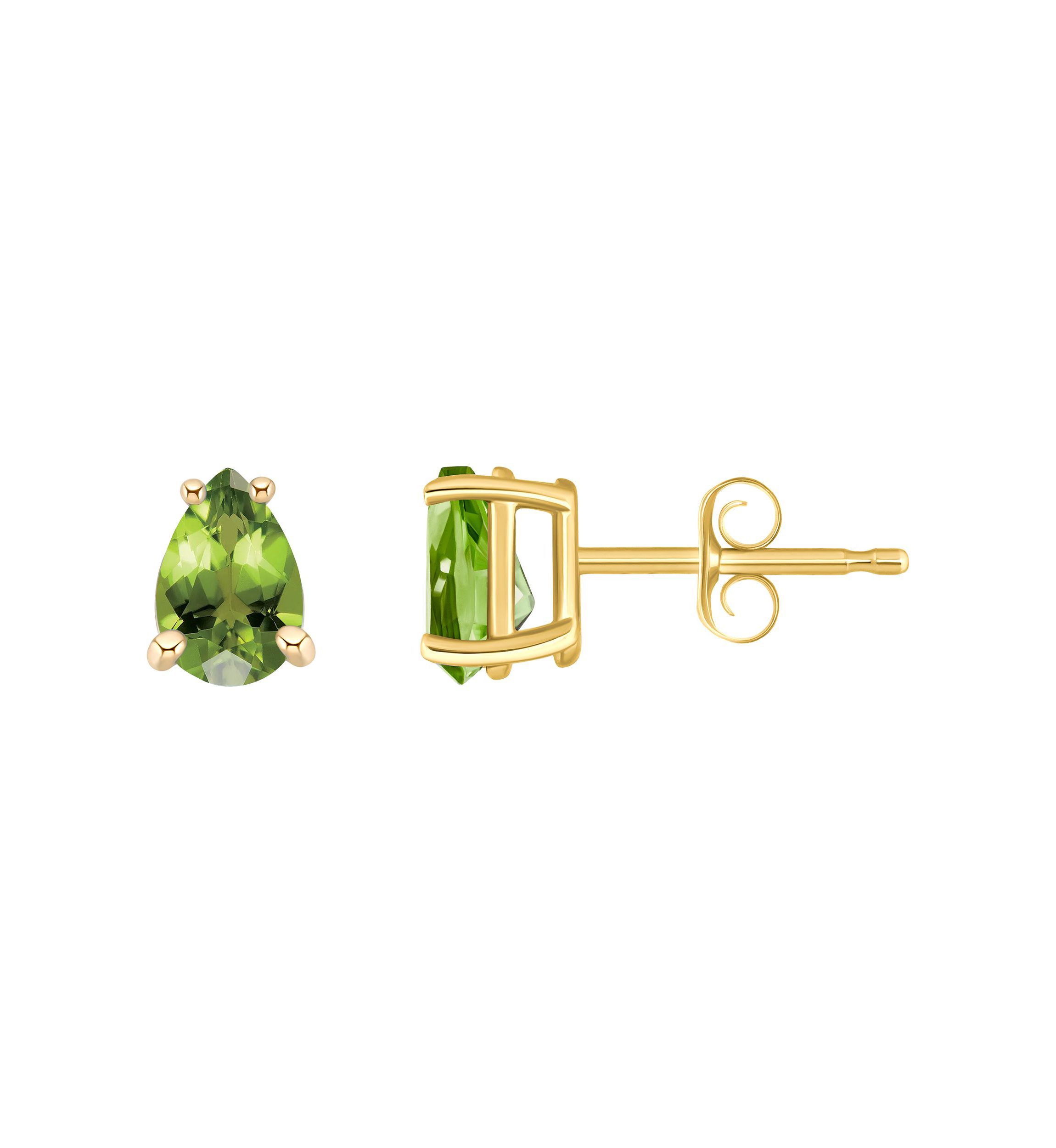 14K Gold 6x4 Pear Shape Peridot Earrings