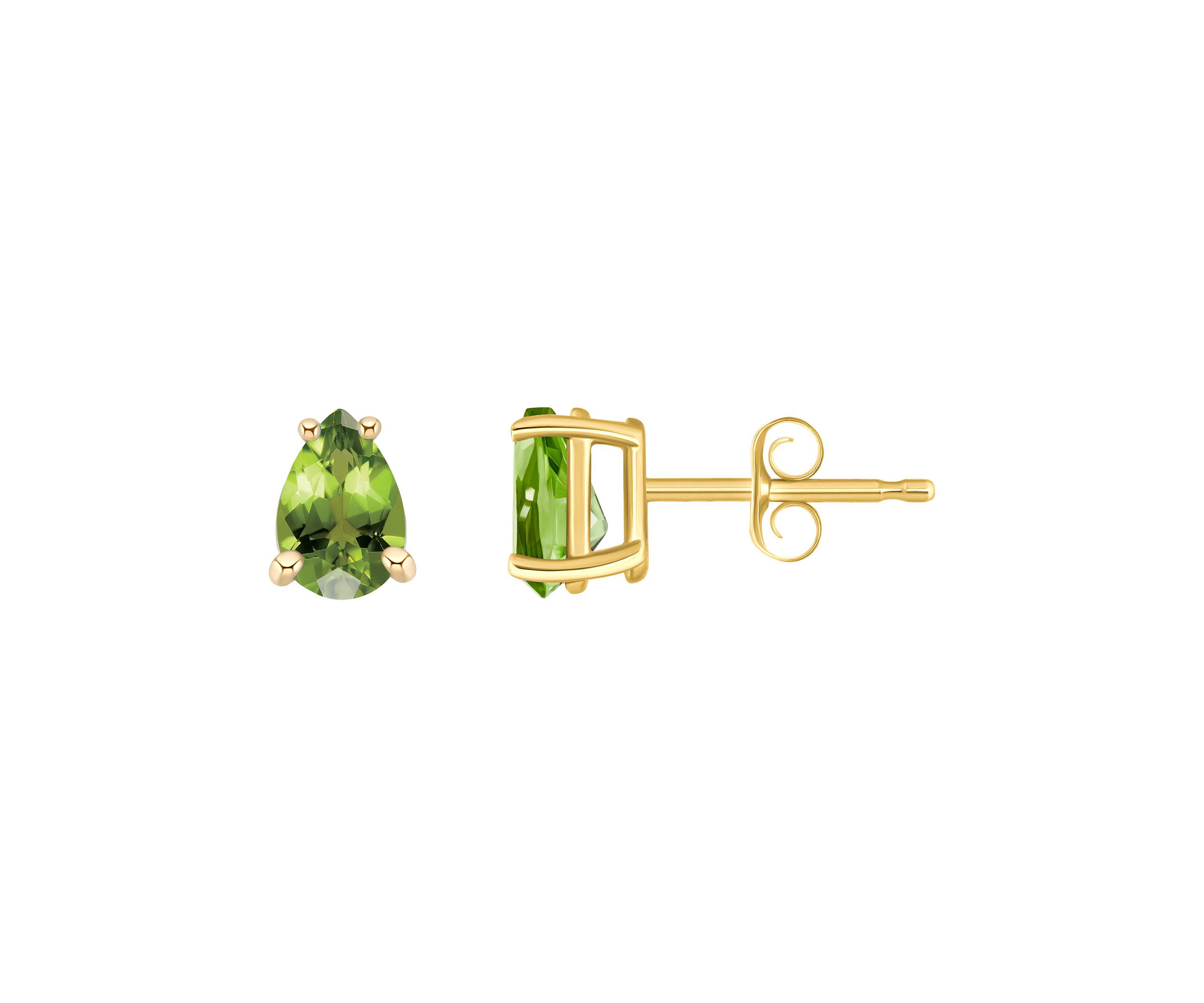 14K Gold 6x4 Pear Shape Peridot Earrings