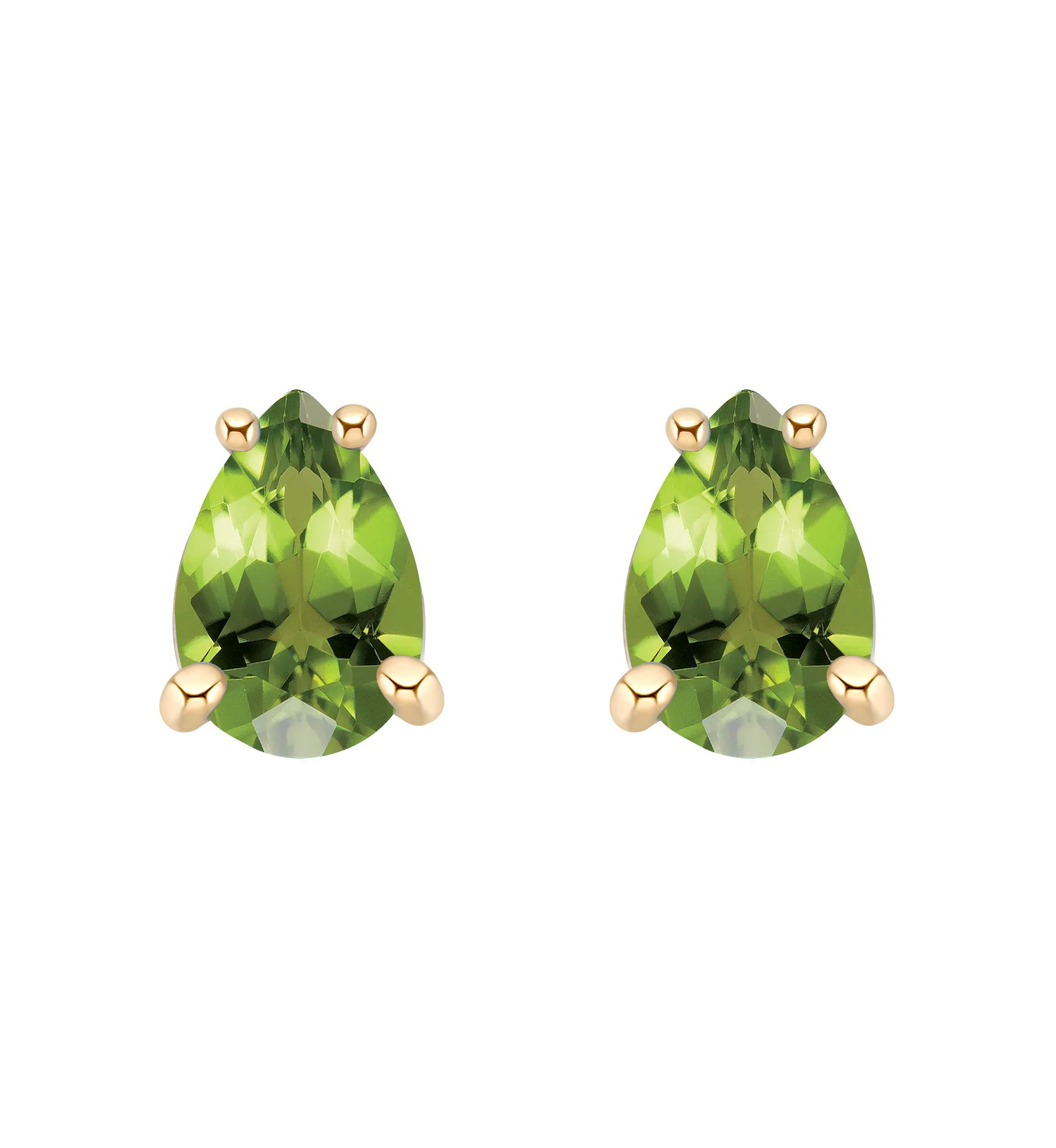14K Gold 6x4 Pear Shape Peridot Earrings
