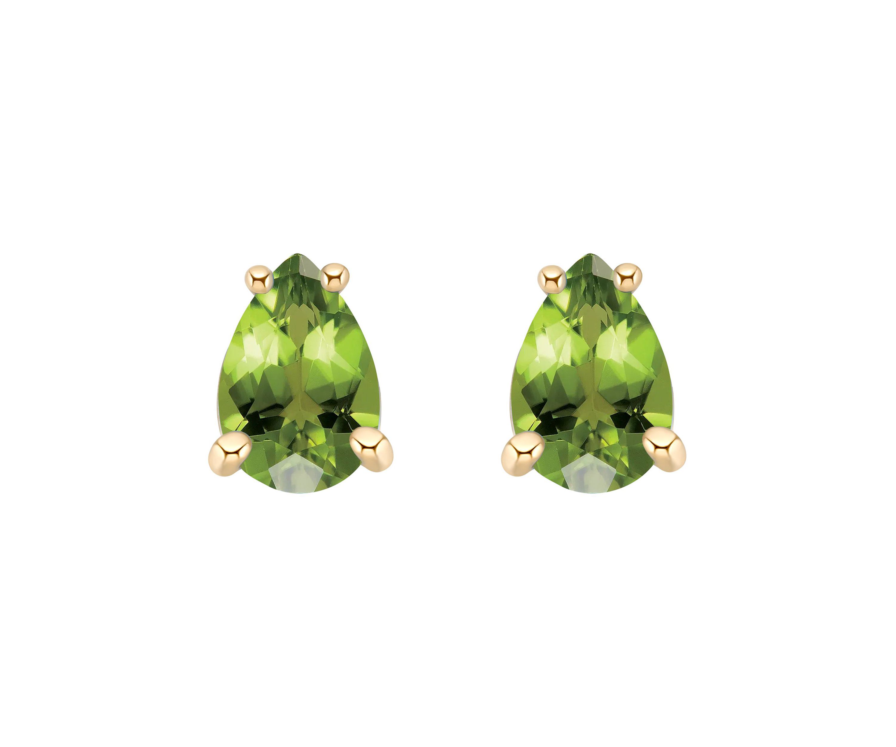 14K Gold 6x4 Pear Shape Peridot Earrings