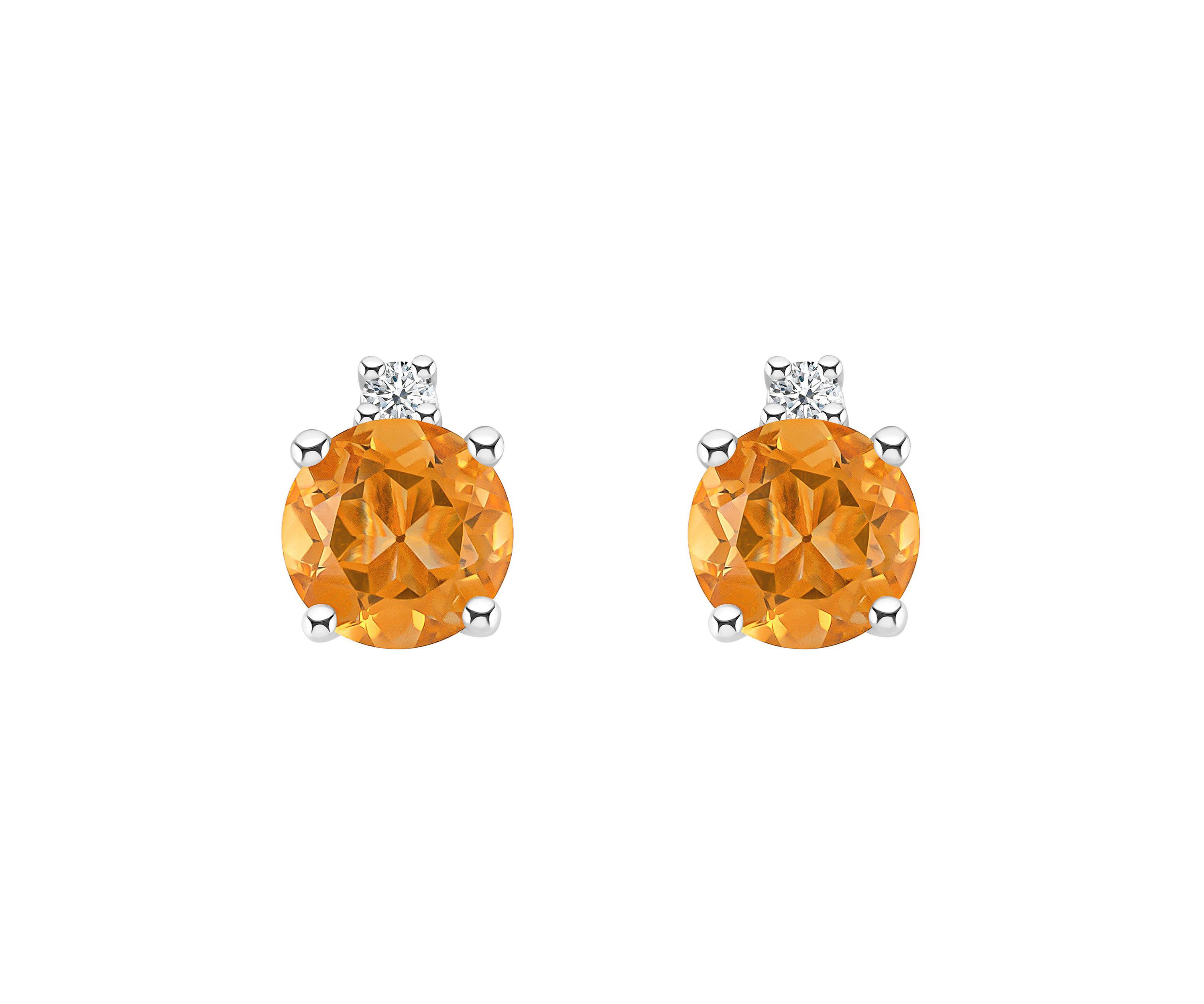 14K Gold 4mm Round Citrine Diamond Accent Earrings