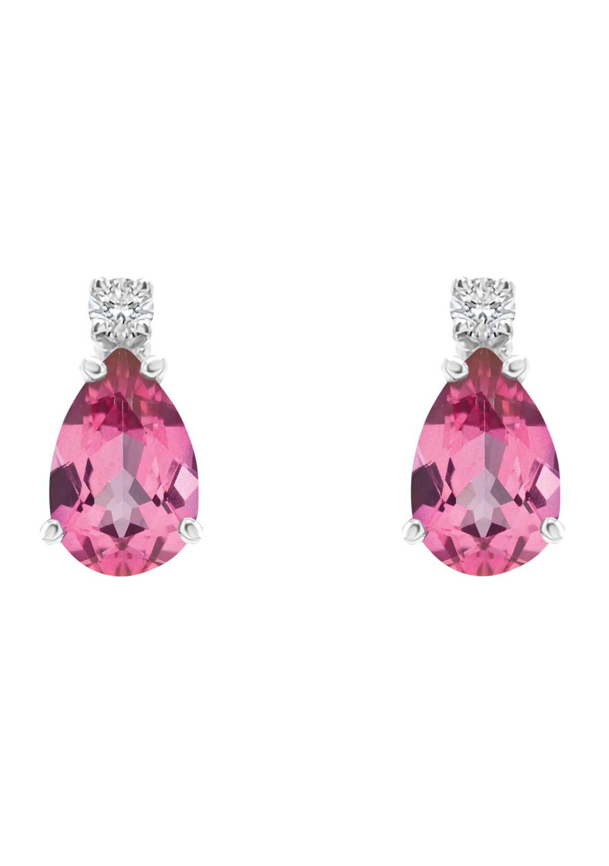 14K Gold 6x4 Pear Shape Pink Topaz Diamond Accent Earrings