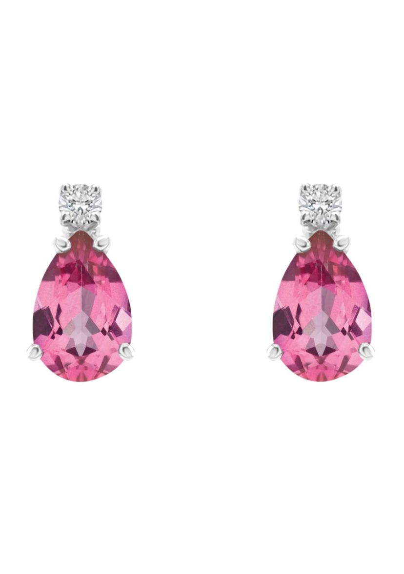14K Gold 6x4 Pear Shape Pink Topaz Diamond Accent Earrings