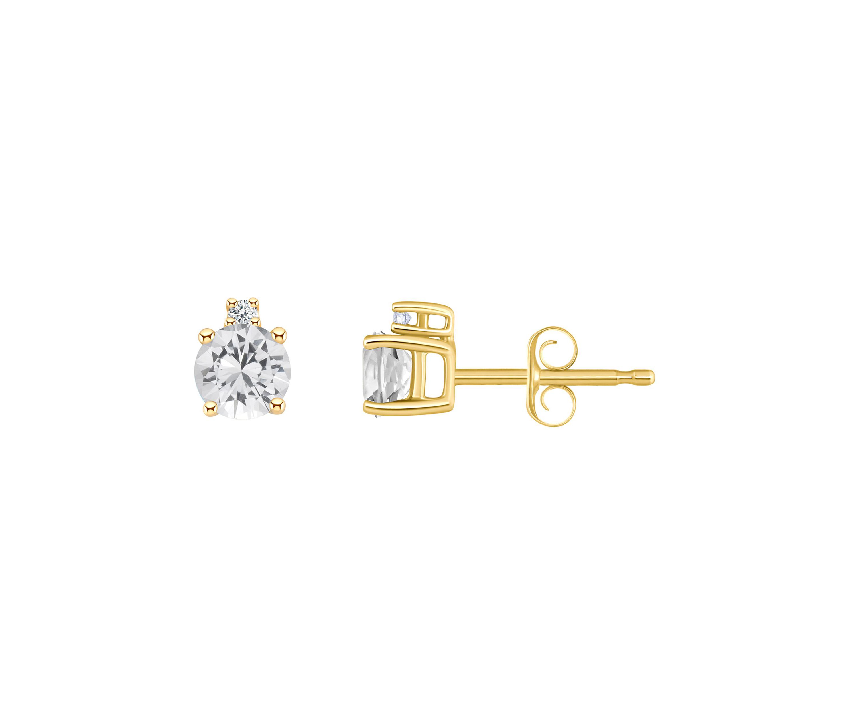 14K Gold 4mm Round White Topaz Diamond Accent Earrings