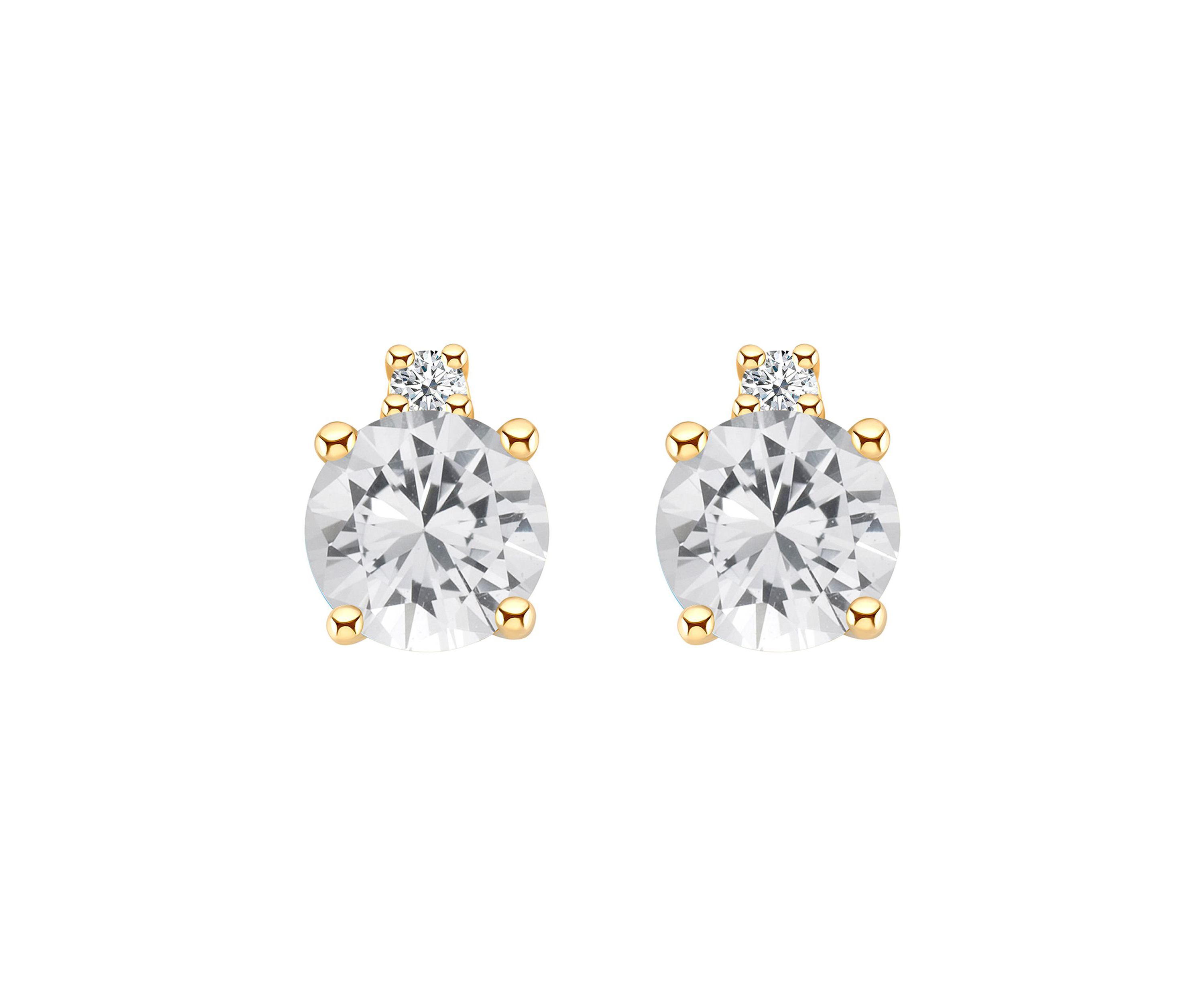 14K Gold 4mm Round White Topaz Diamond Accent Earrings