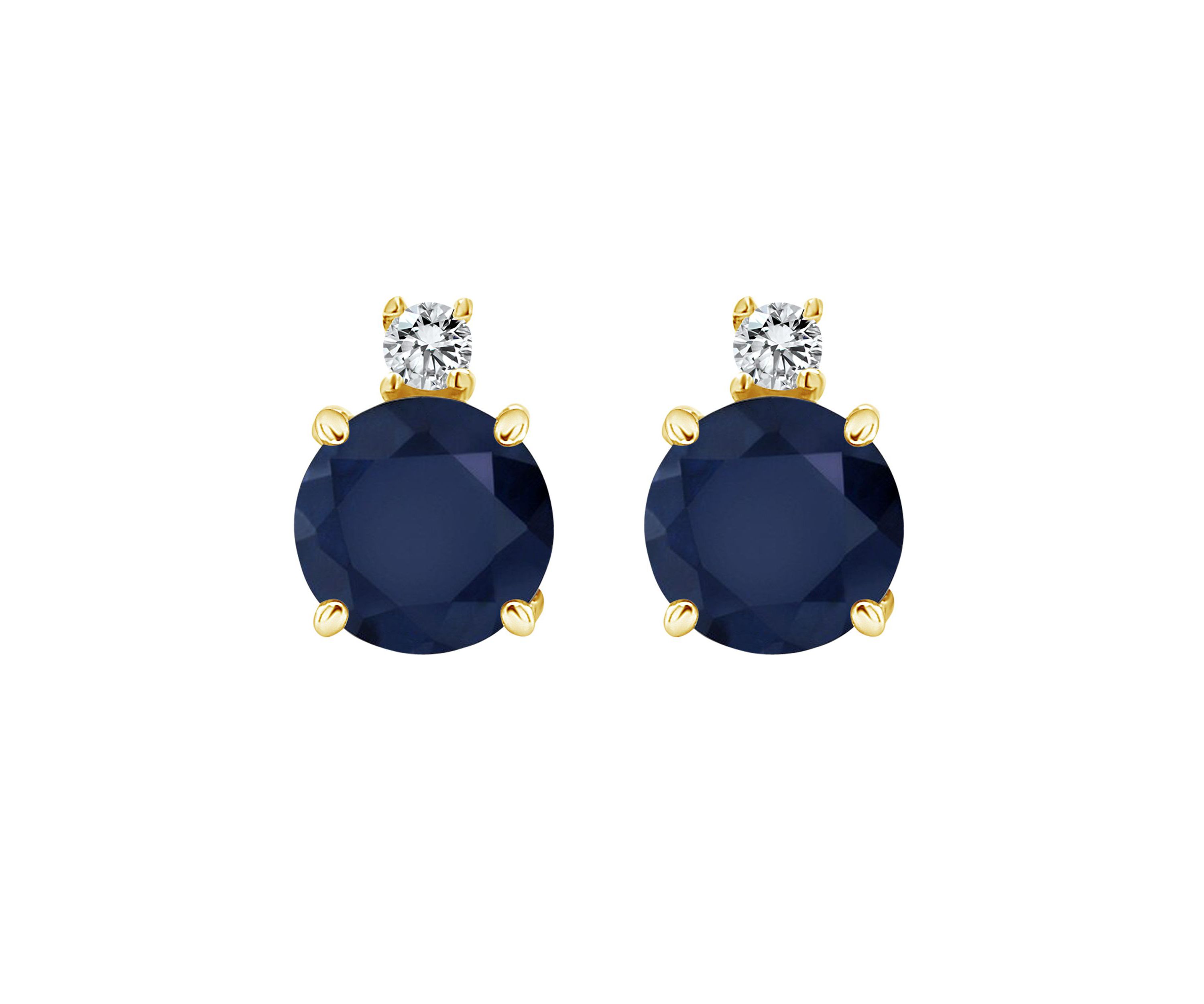 14K Gold 5mm Round Sapphire Diamond Accent Earrings