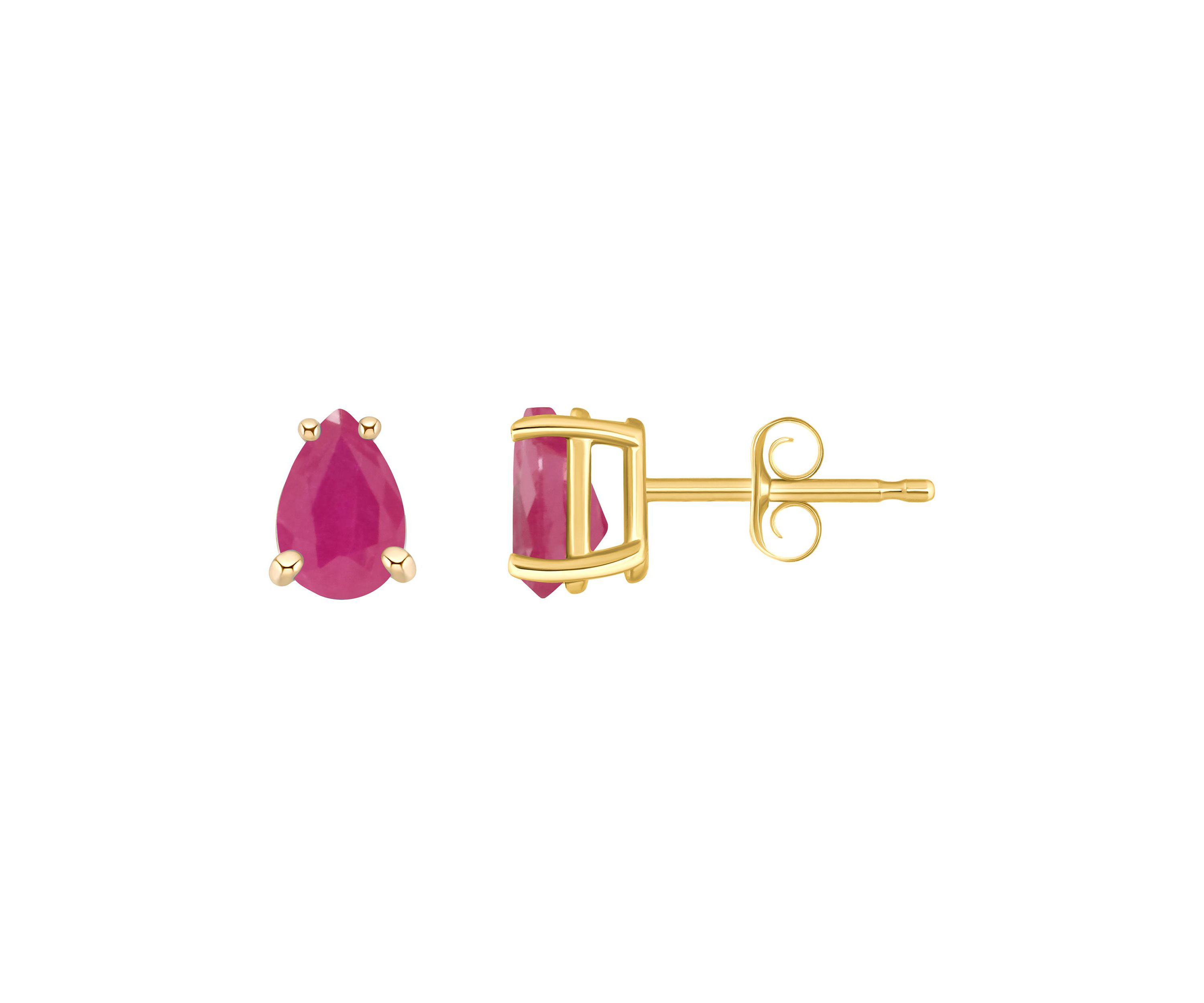 14K Gold 6x4 Pear Shape Ruby Earrings