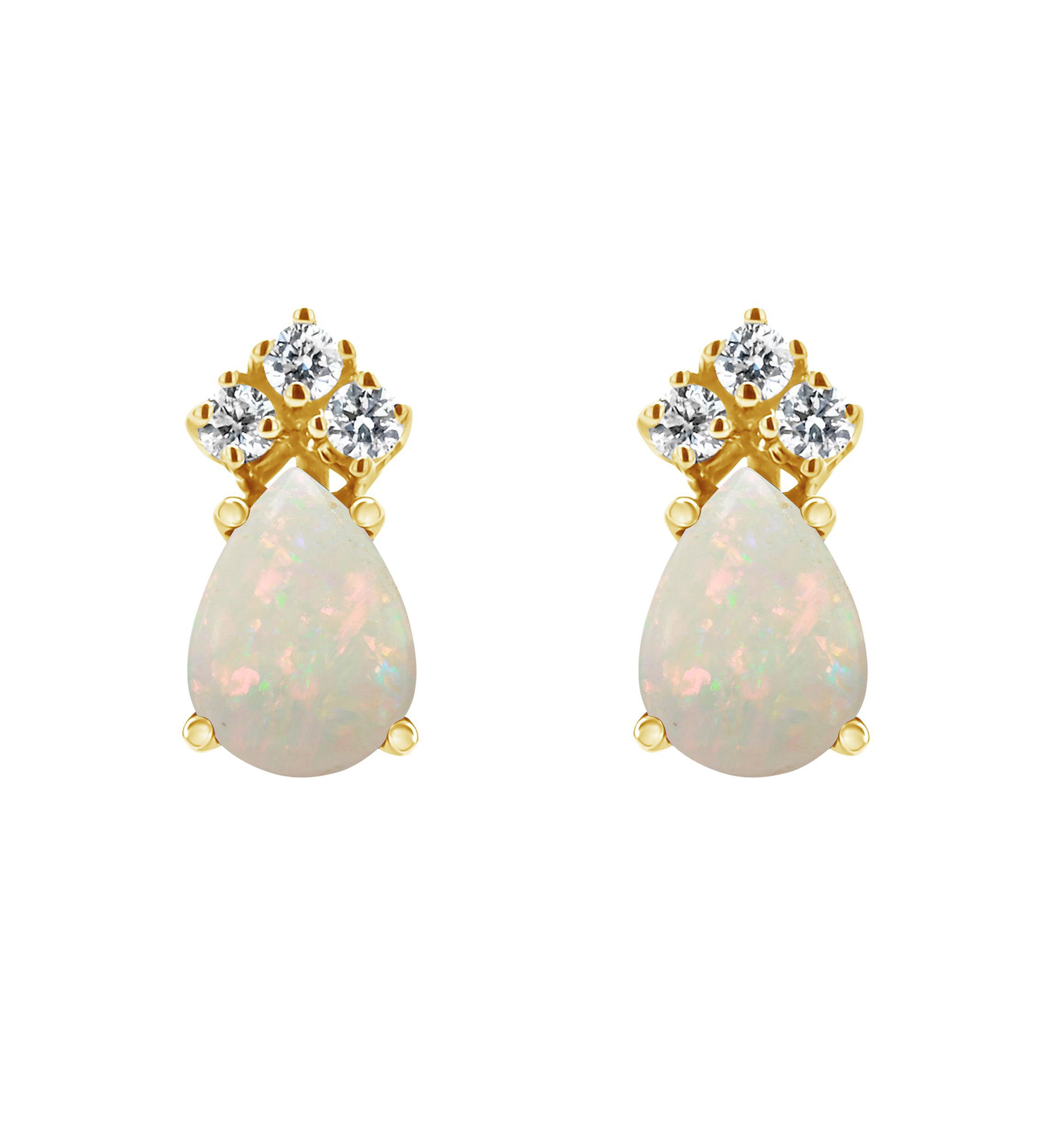 14K Gold 7x5 Pear Shape Opal 1/8 Cttw Diamond Earrings