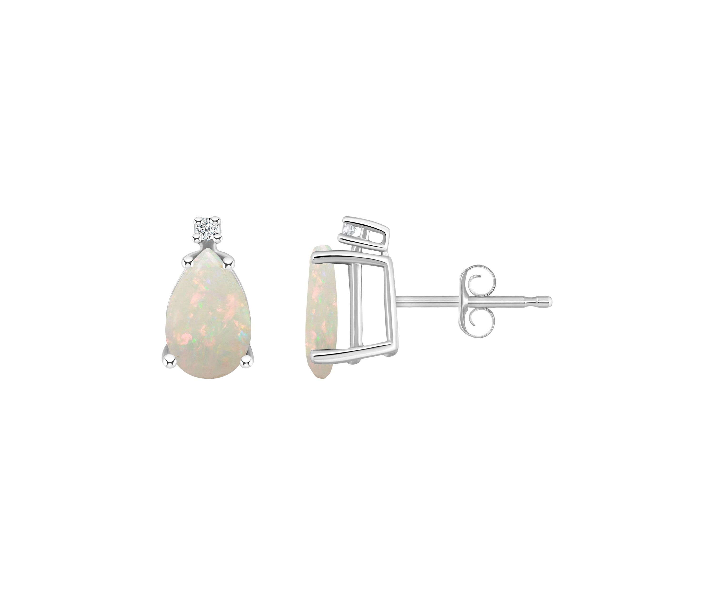 14K Gold 8x5 Pear Shape Opal Diamond Accent Earrings