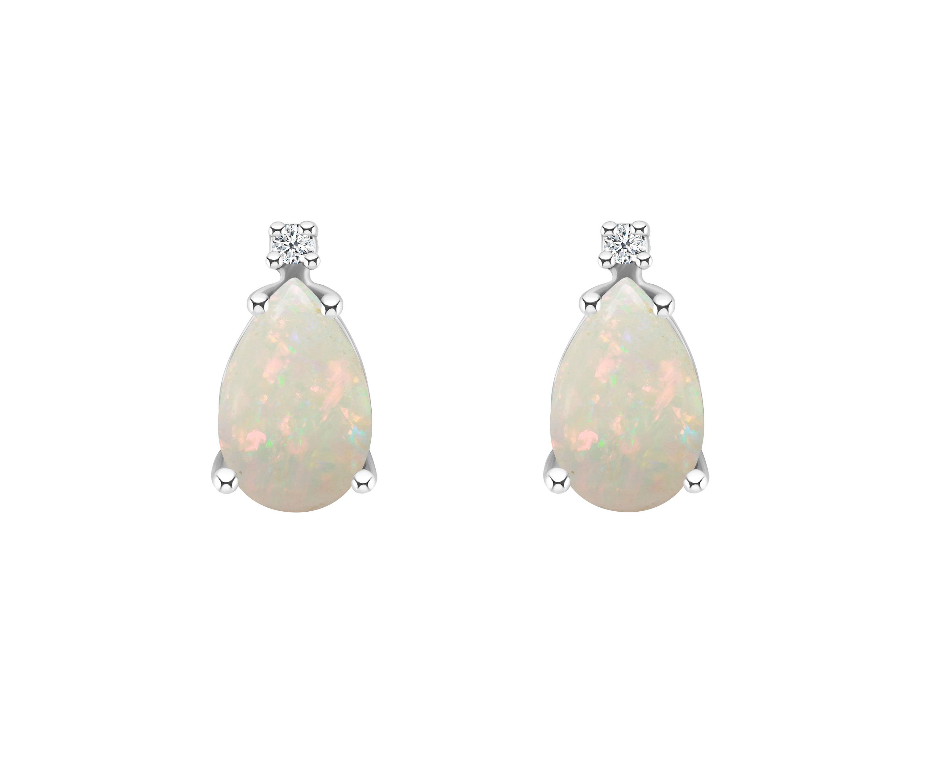 14K Gold 8x5 Pear Shape Opal Diamond Accent Earrings