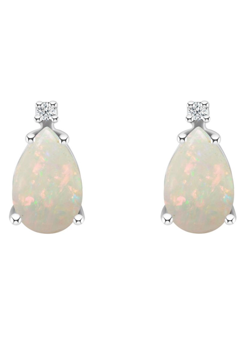 14K Gold 8x5 Pear Shape Opal Diamond Accent Earrings