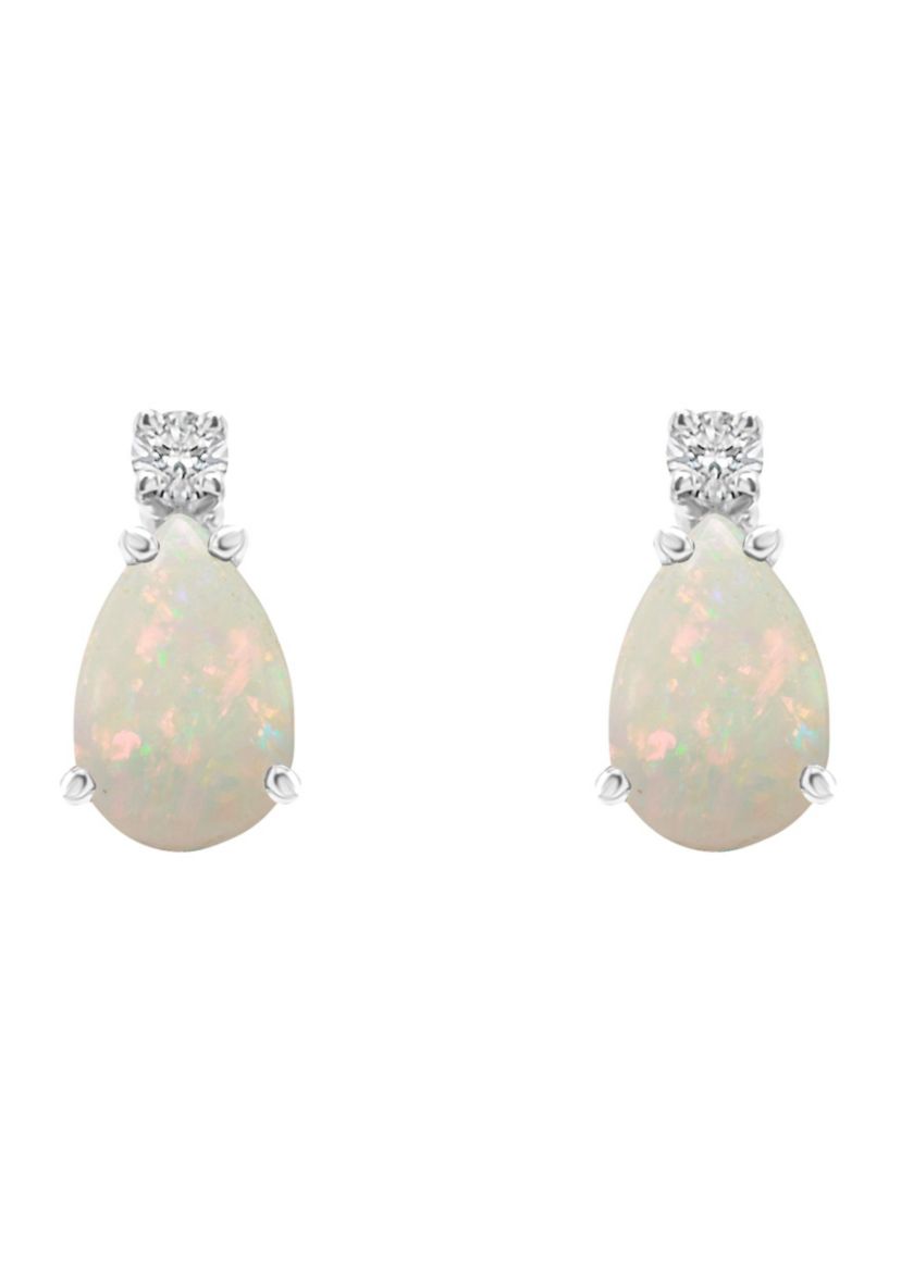 14K Gold 6x4 Pear Shape Opal Diamond Accent Earrings
