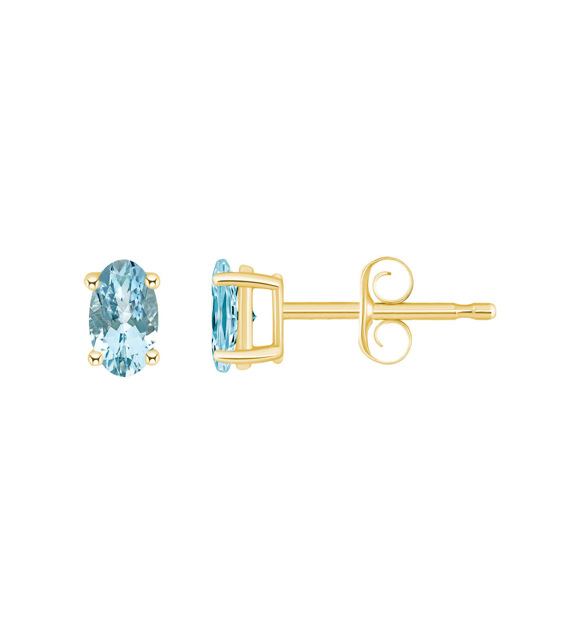 14K Gold 5x3 Oval Aquamarine Earrings