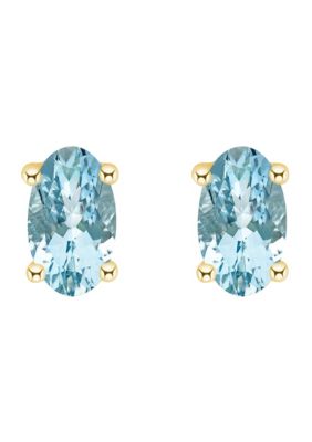 14K Gold 5x3 Oval Aquamarine Earrings