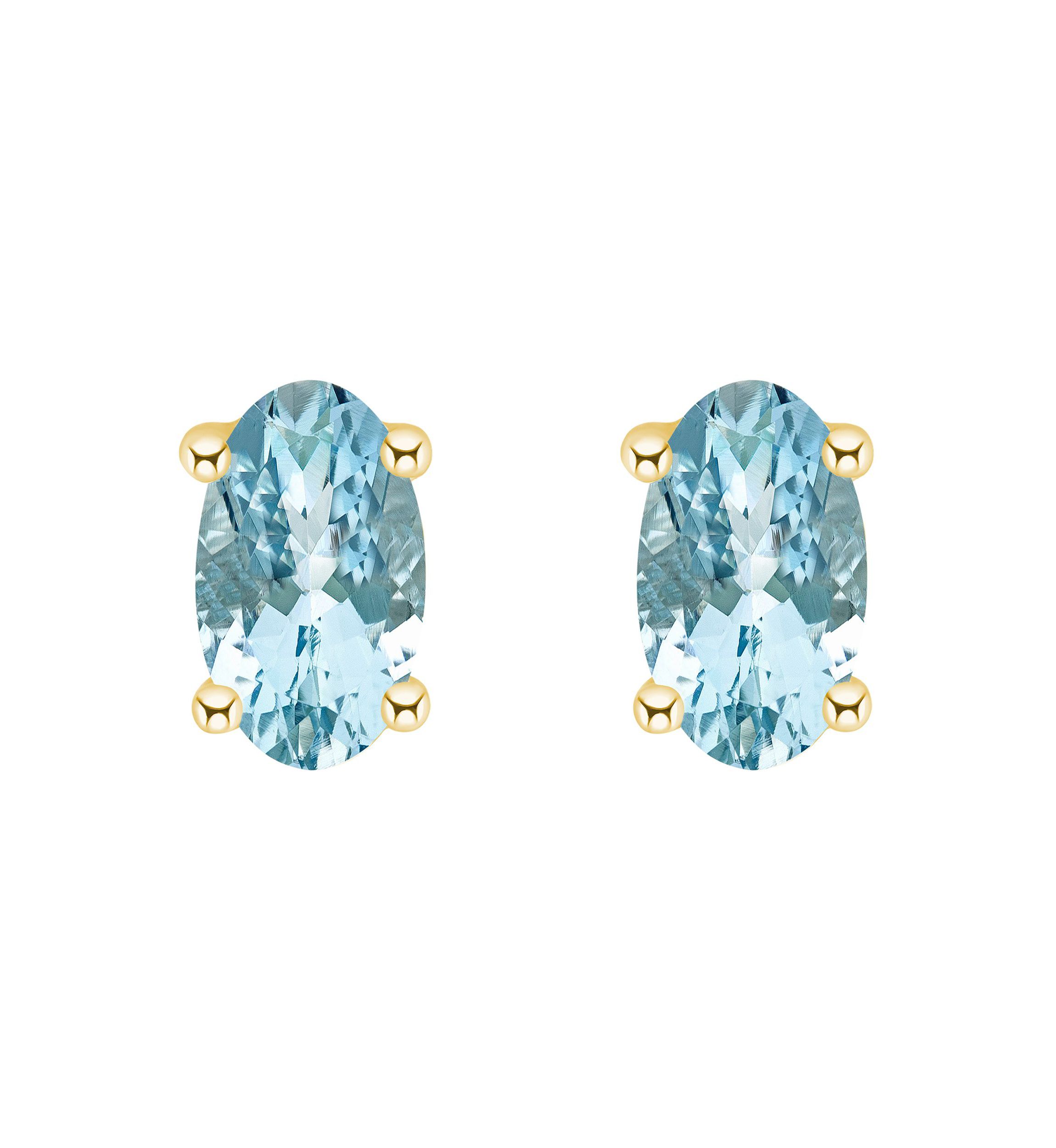 14K Gold 5x3 Oval Aquamarine Earrings