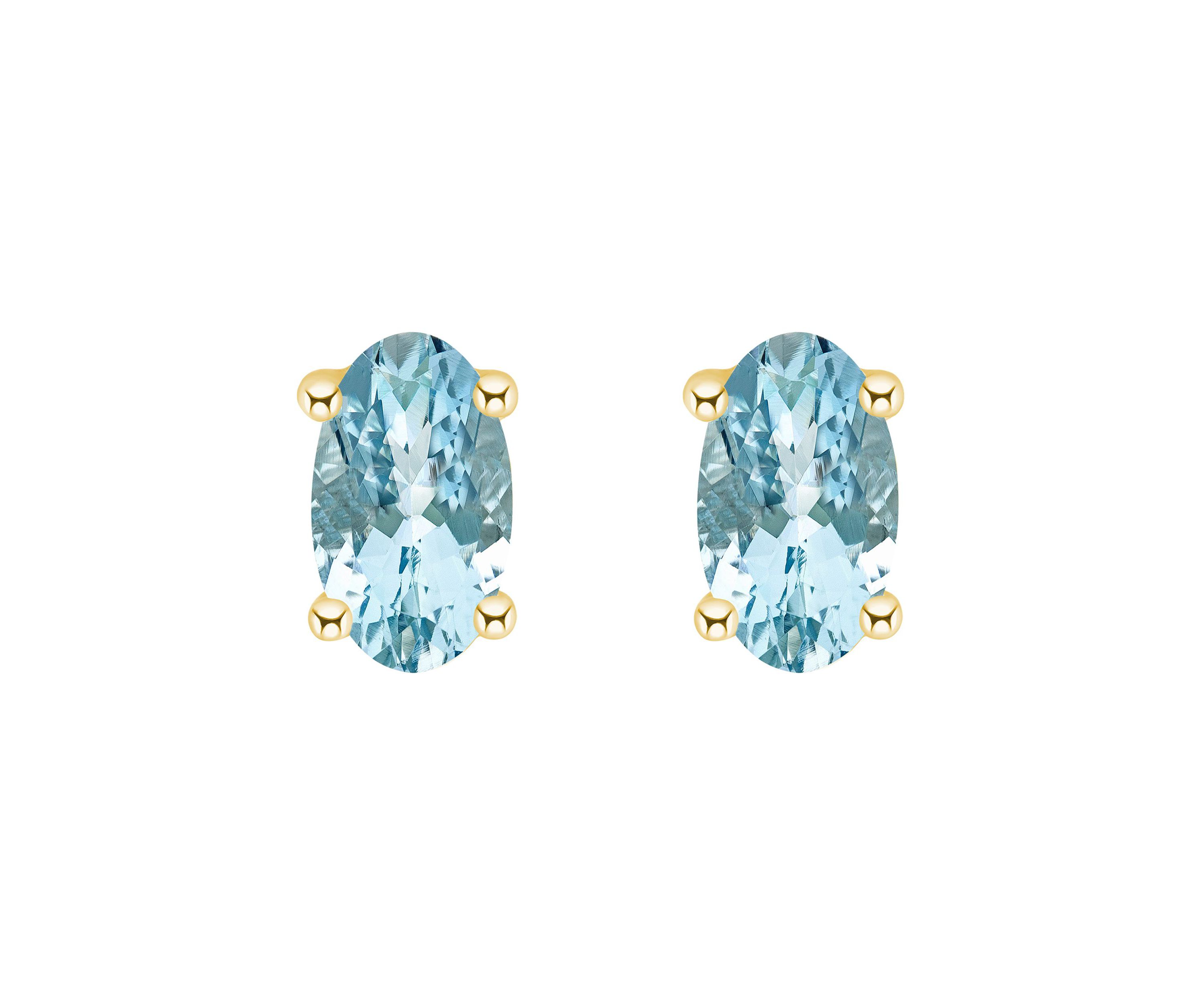 14K Gold 5x3 Oval Aquamarine Earrings