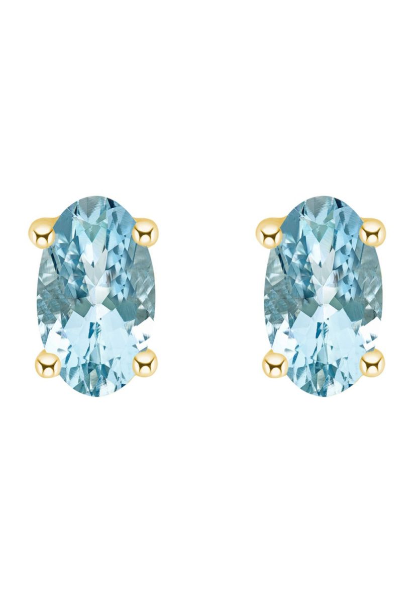 14K Gold 5x3 Oval Aquamarine Earrings